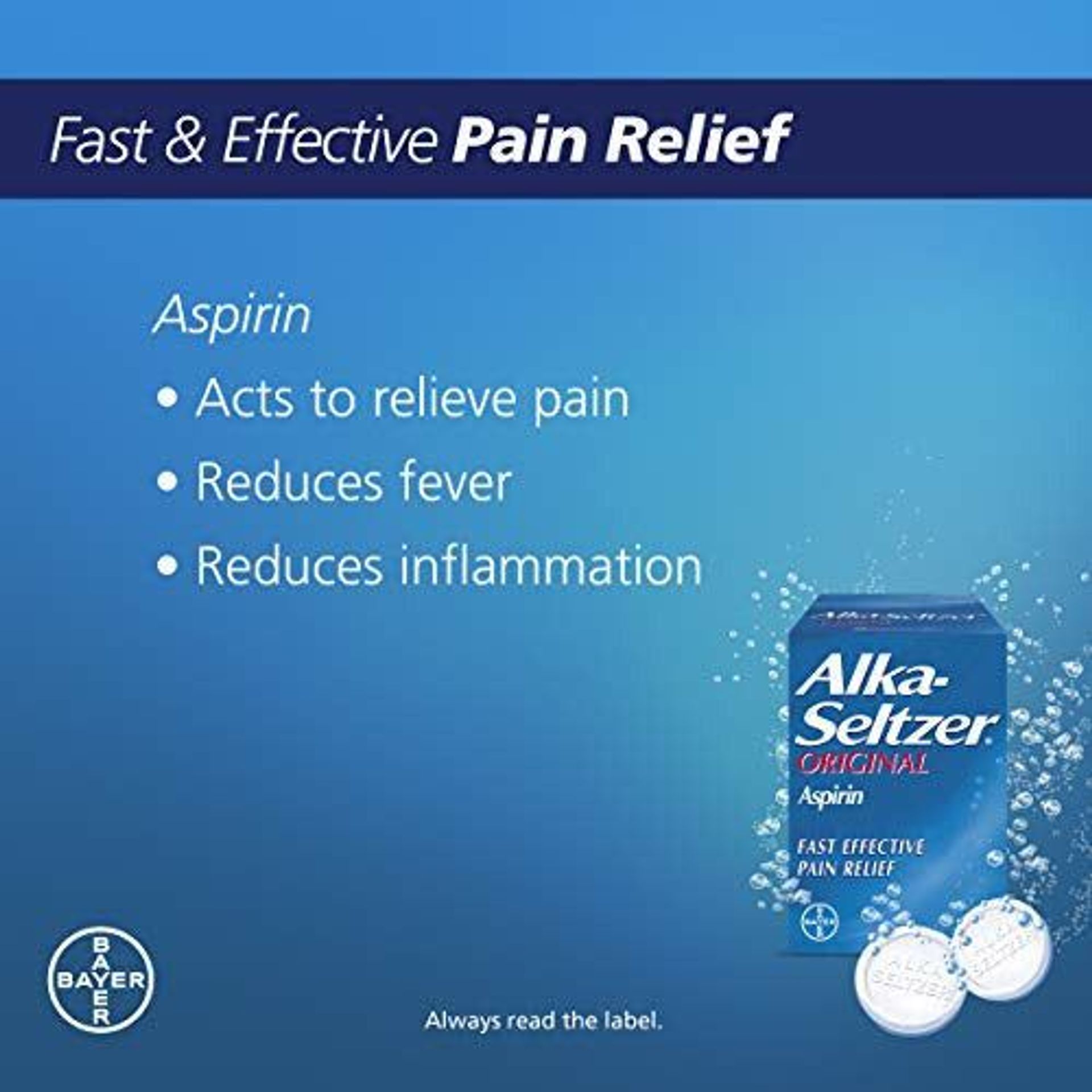 Alka-Seltzer Original Effervescent Tablets - 20 Tablets, Fast Pain Relief For Headaches, Cold & Flu