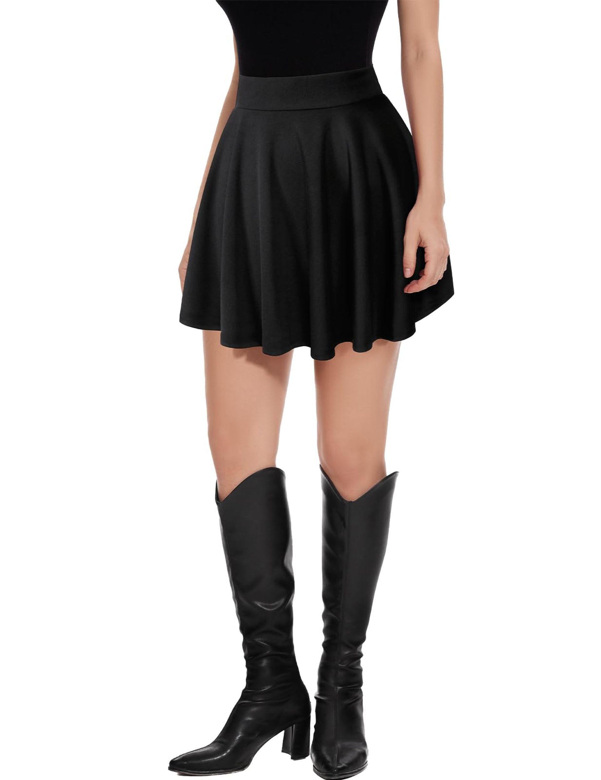DRESSTELLS Women's Stretchy High Waist A-Line Skater Skirt - Mini Length, White, X-Large