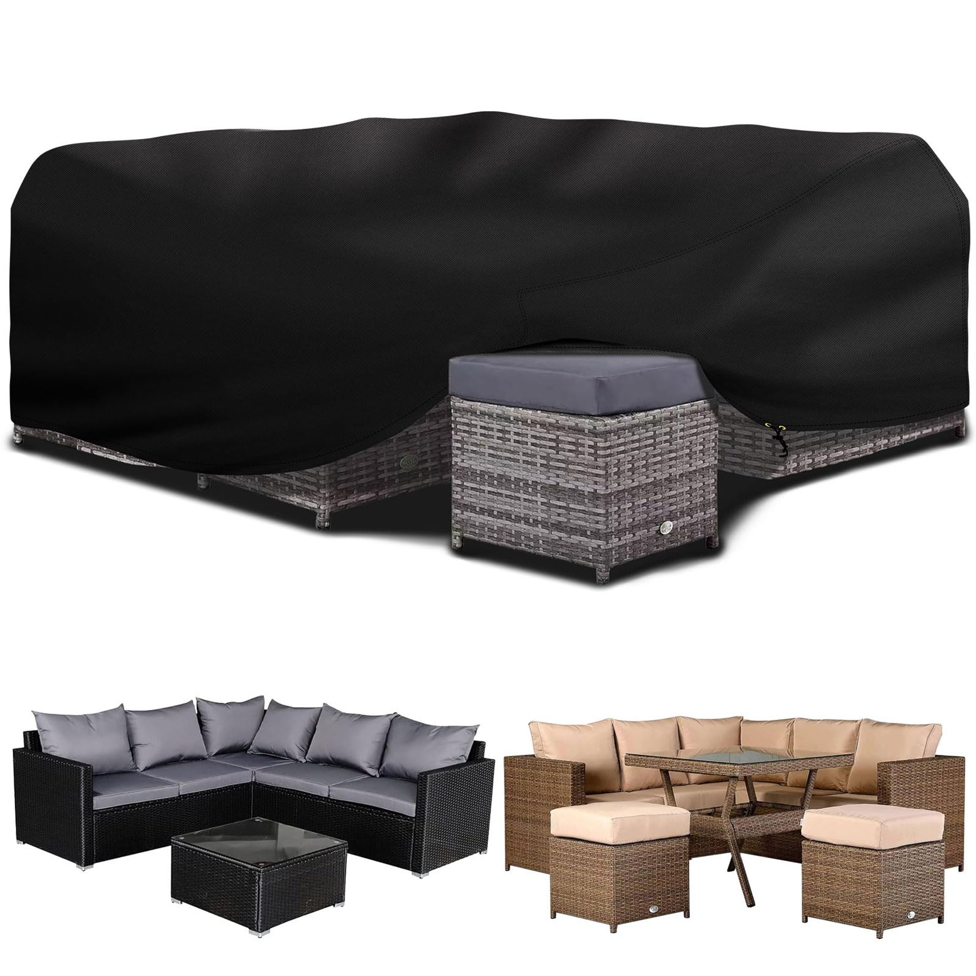 Heavy Duty Rectangular Garden Table Cover, Waterproof & UV Resistant, 420D Oxford Fabric, Windproof Protection, 250x250x90cm - Black