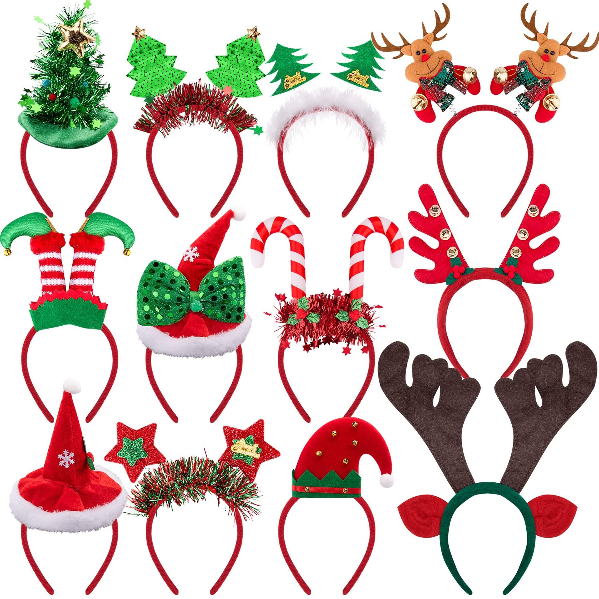 12 Christmas Headbands - Reindeer, Tree & Elves Styles for Festive Fun