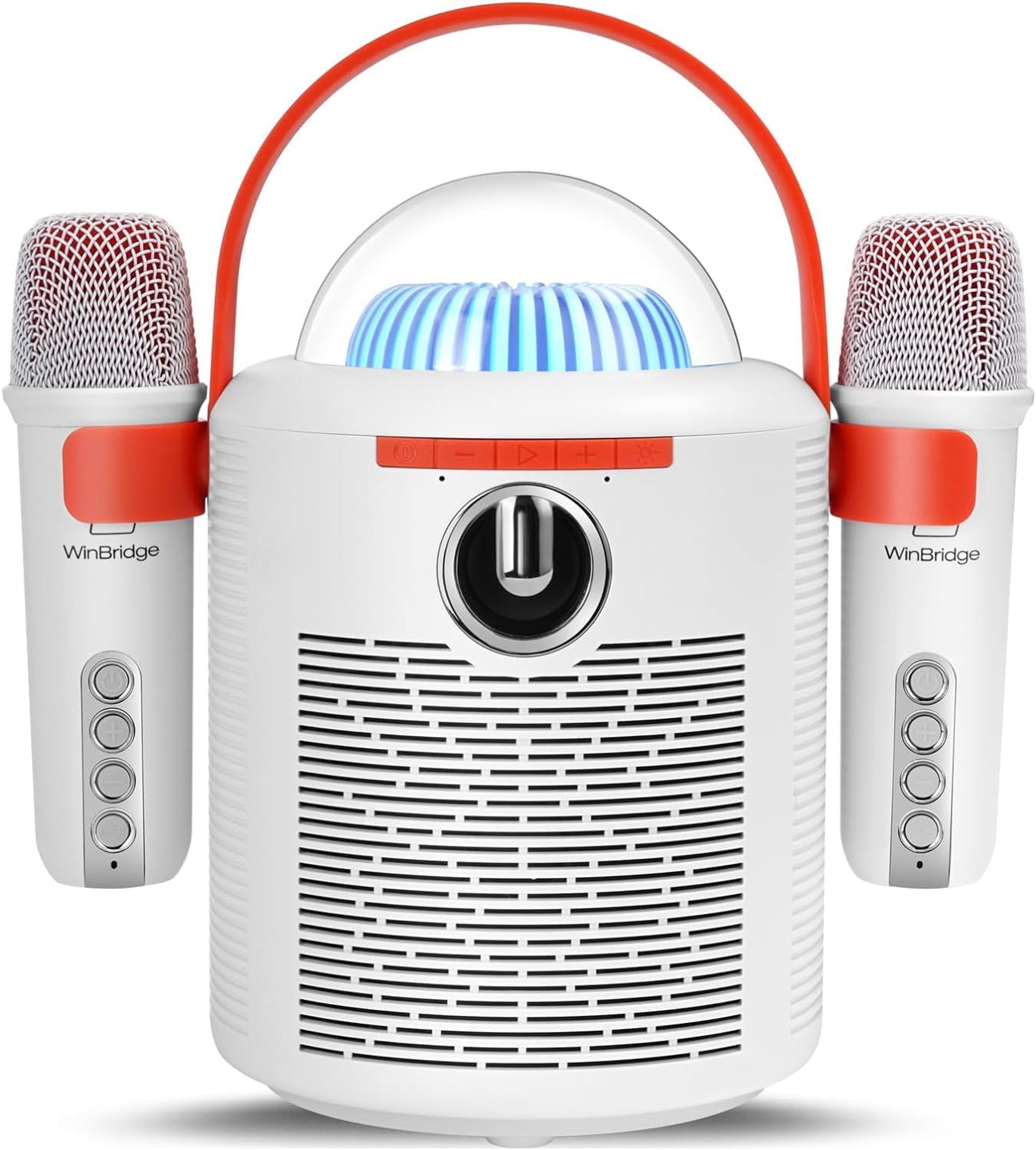 Mini Karaoke Machine with 2 Wireless Microphones, Portable Singing Speaker for Kids Parties & Family Fun - White