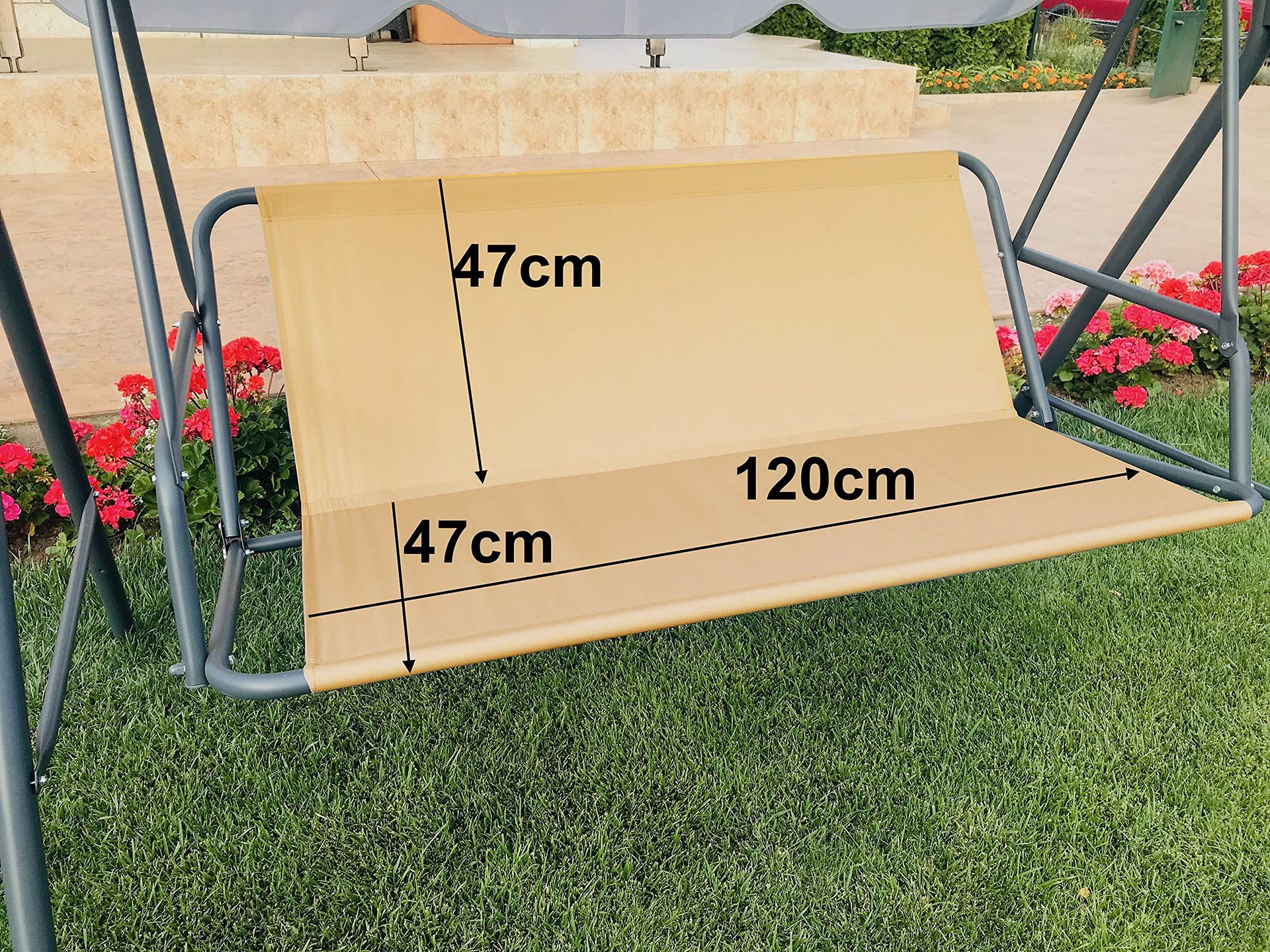 Replacement Swing Seat Cover Waterproof Garden Hammock Bench Cushion Protector - Beige 120cm x47cm x47cm
