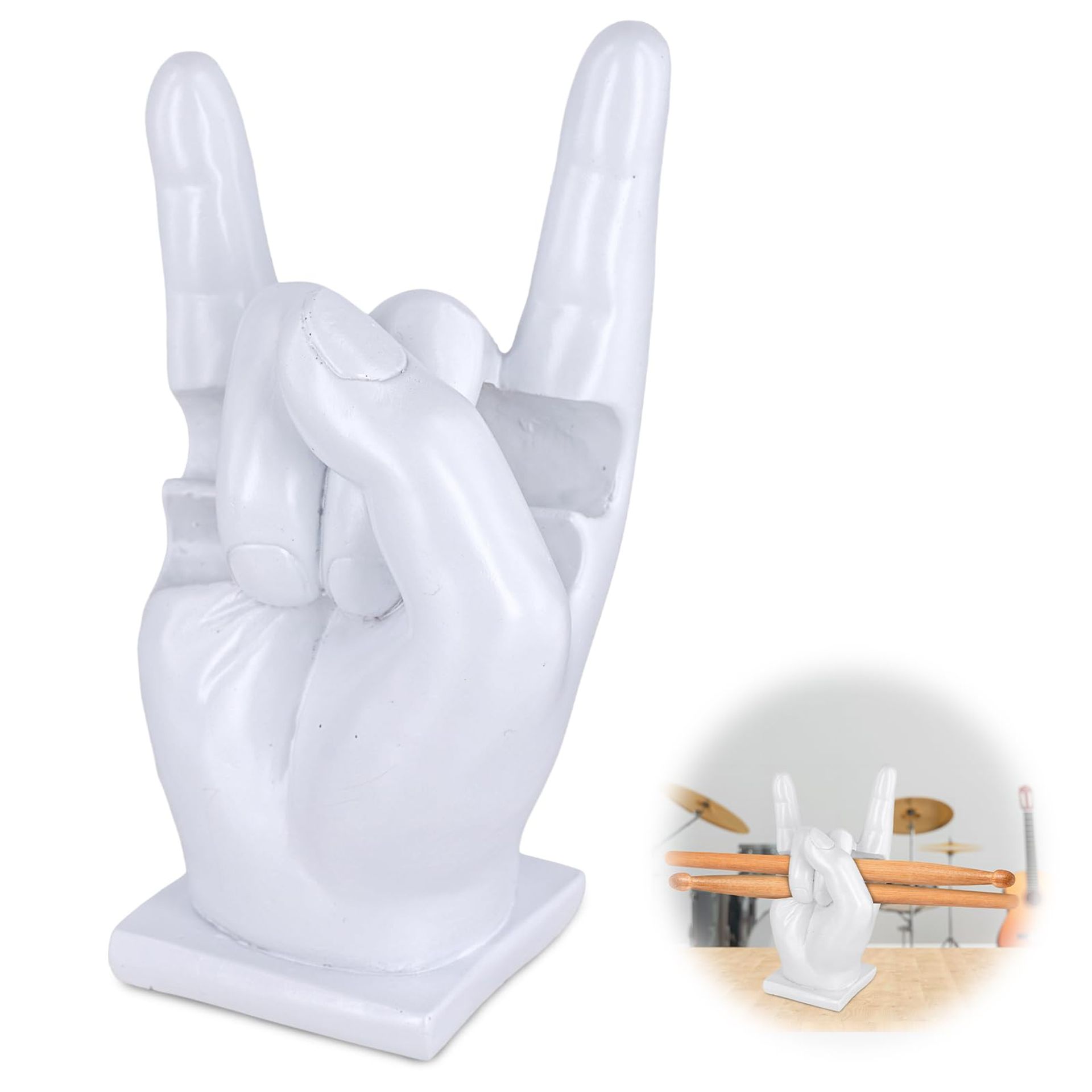 Drumstick Display Holder Resin Stand Fun Gesture Shaped Rack for Drummers - White 15.5cm