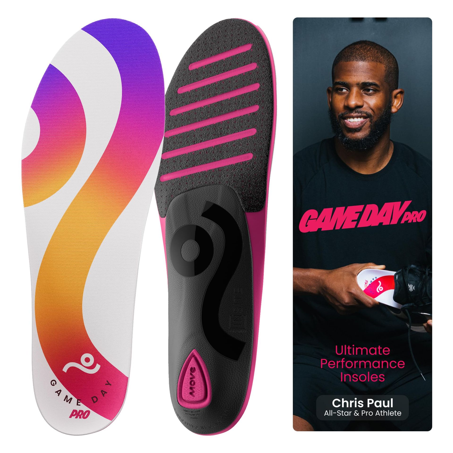 Game Day Pro Performance Sports Insoles for Basketball, Running & More - Multicolour Men 17-17.5 / Women 18.5-19
