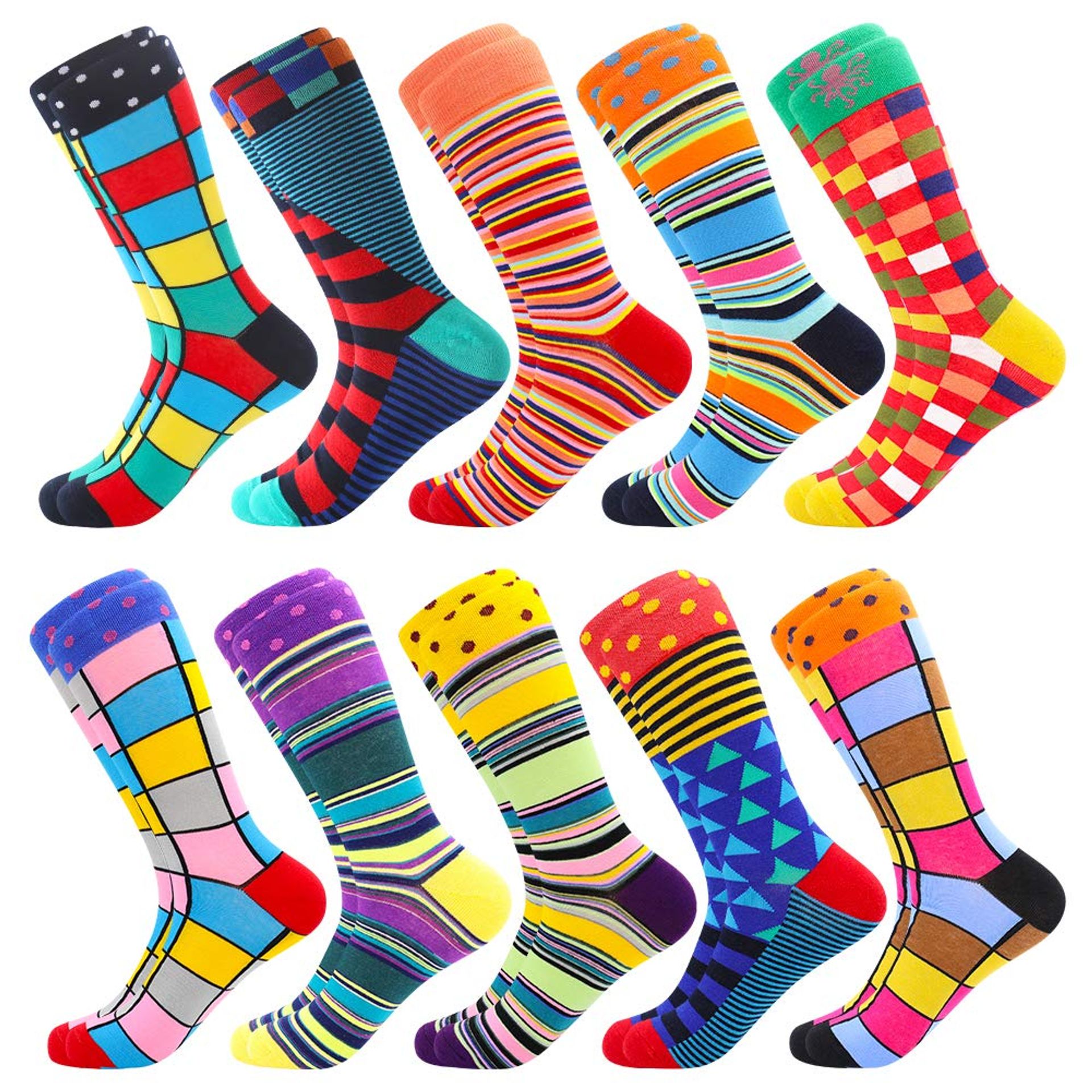 Men's Dress Socks Colourful Funky Novelty Cotton Casual Office Mid Calf - Pattern12 UK 6-11 10 Pairs