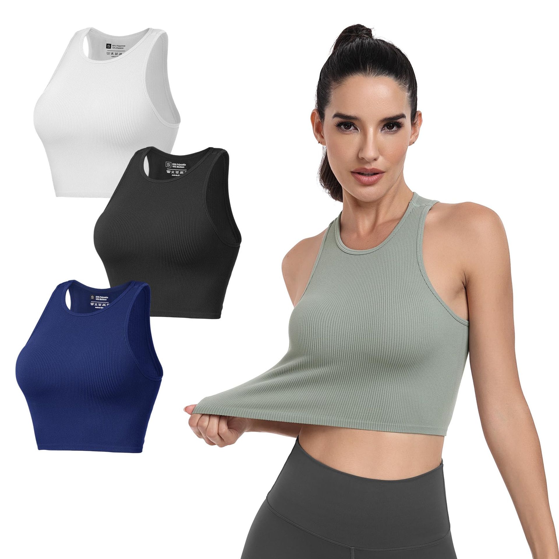 Women's Grey Racerback Workout Crop Top - Breathable, Moisture-Wicking Yoga Vest for Gym & Running
