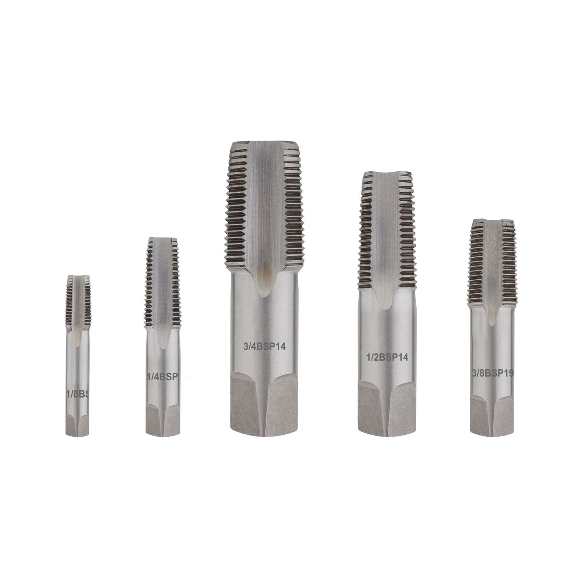 5-Piece NPT Pipe Thread Tap Set, Alloy Steel, Sizes 1/8" to 3/4" for Repair & Cleaning Damaged Threads