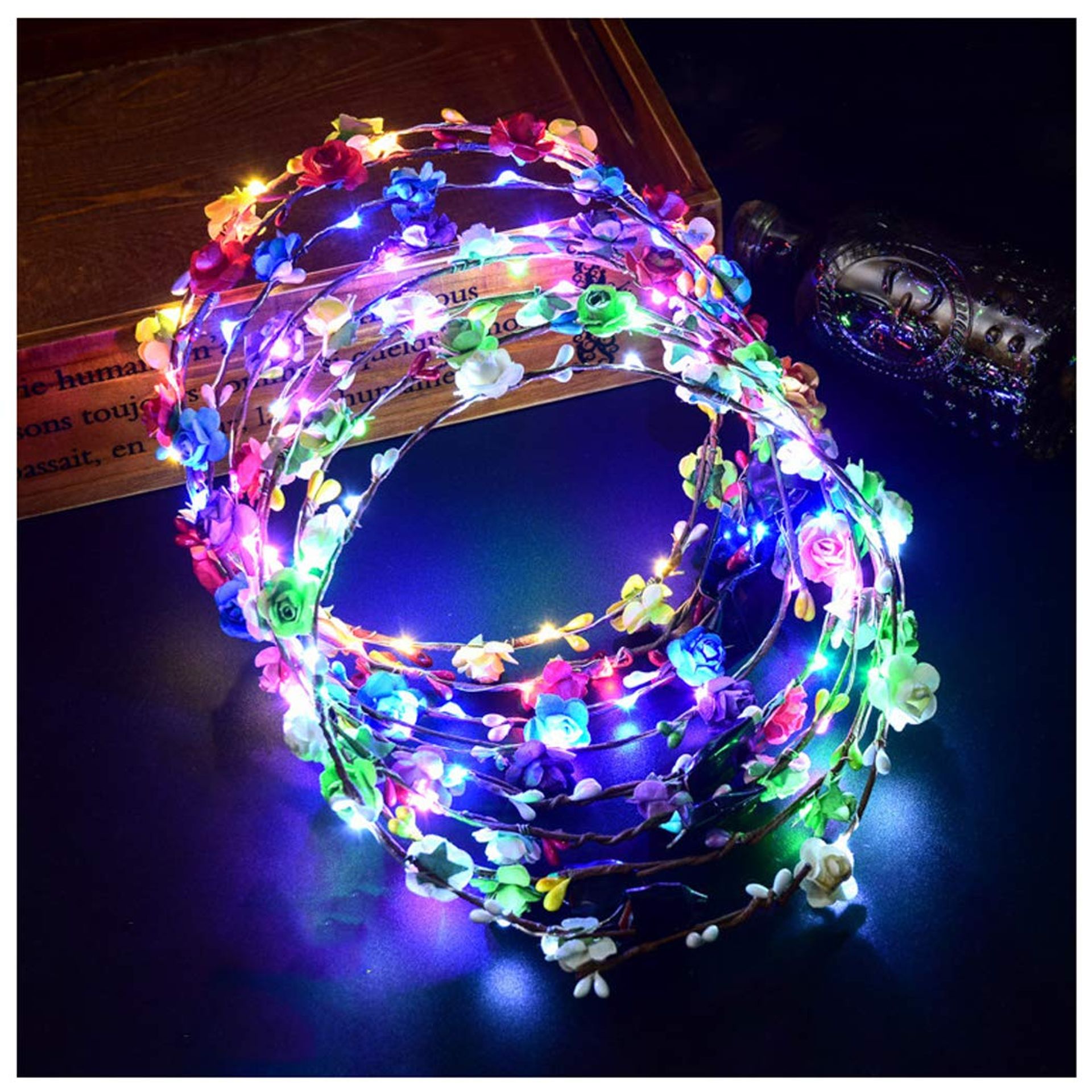 FunPa LED Floral Headband - 7Pcs Flower Crown Garland for Festivals & Parties