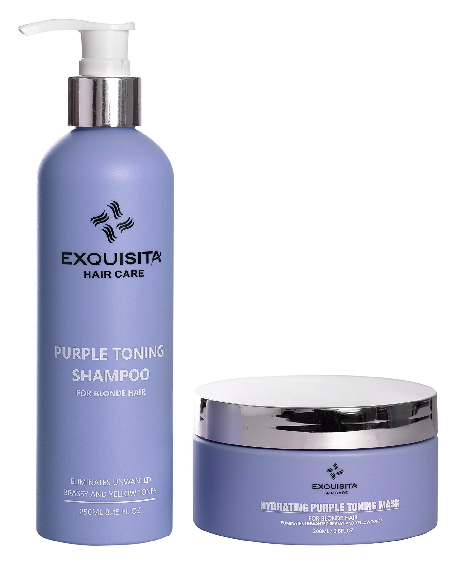 Purple Toning Shampoo & Mask Duo Set Eliminates Brassy & Yellow Tones for Blonde, Bleached or Silver Hair - Purple 450g Pack