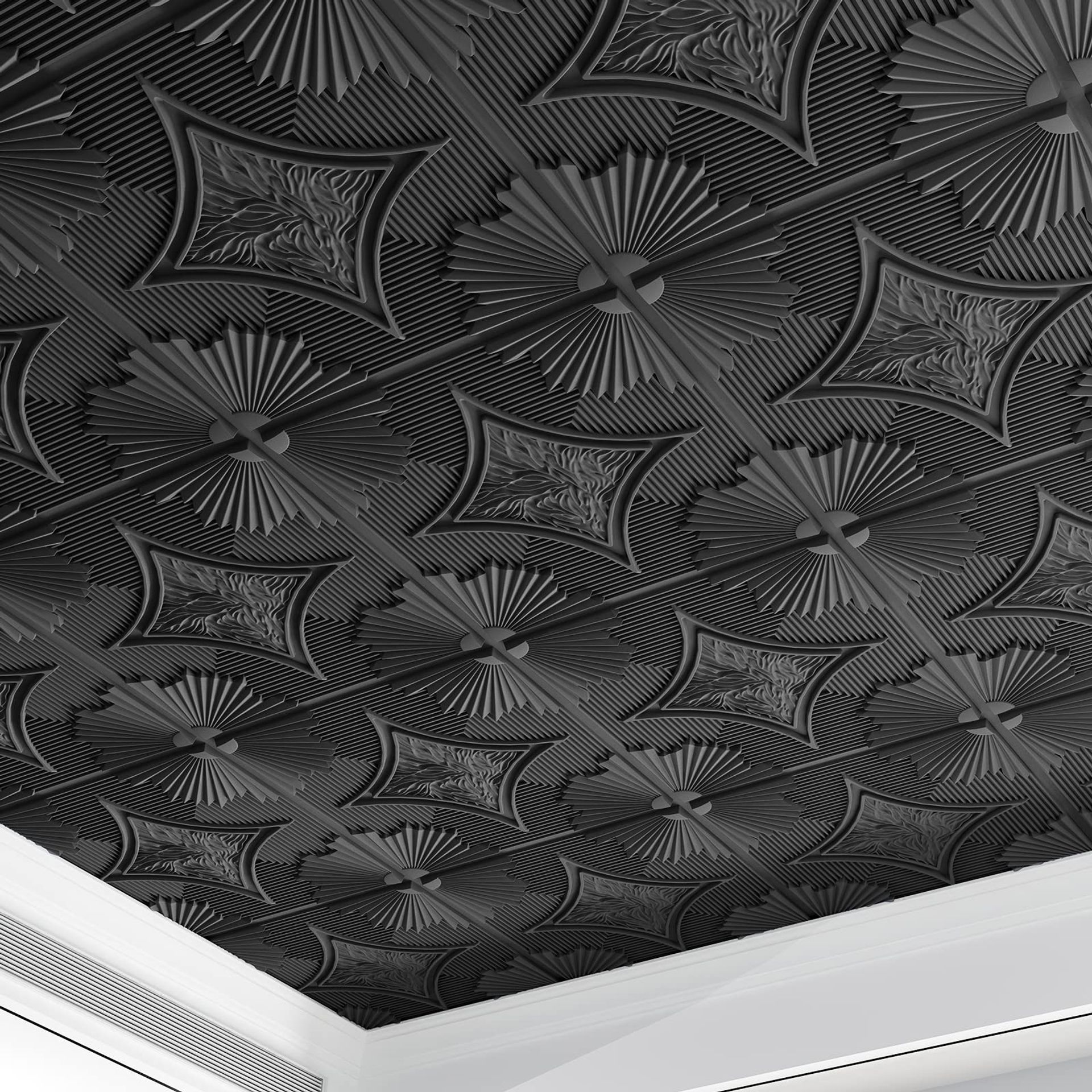 3D Drop Ceiling Tiles PVC Panels Pack of 12 Easy Install Decorative Wainscoting Panels - Black 24x24 in