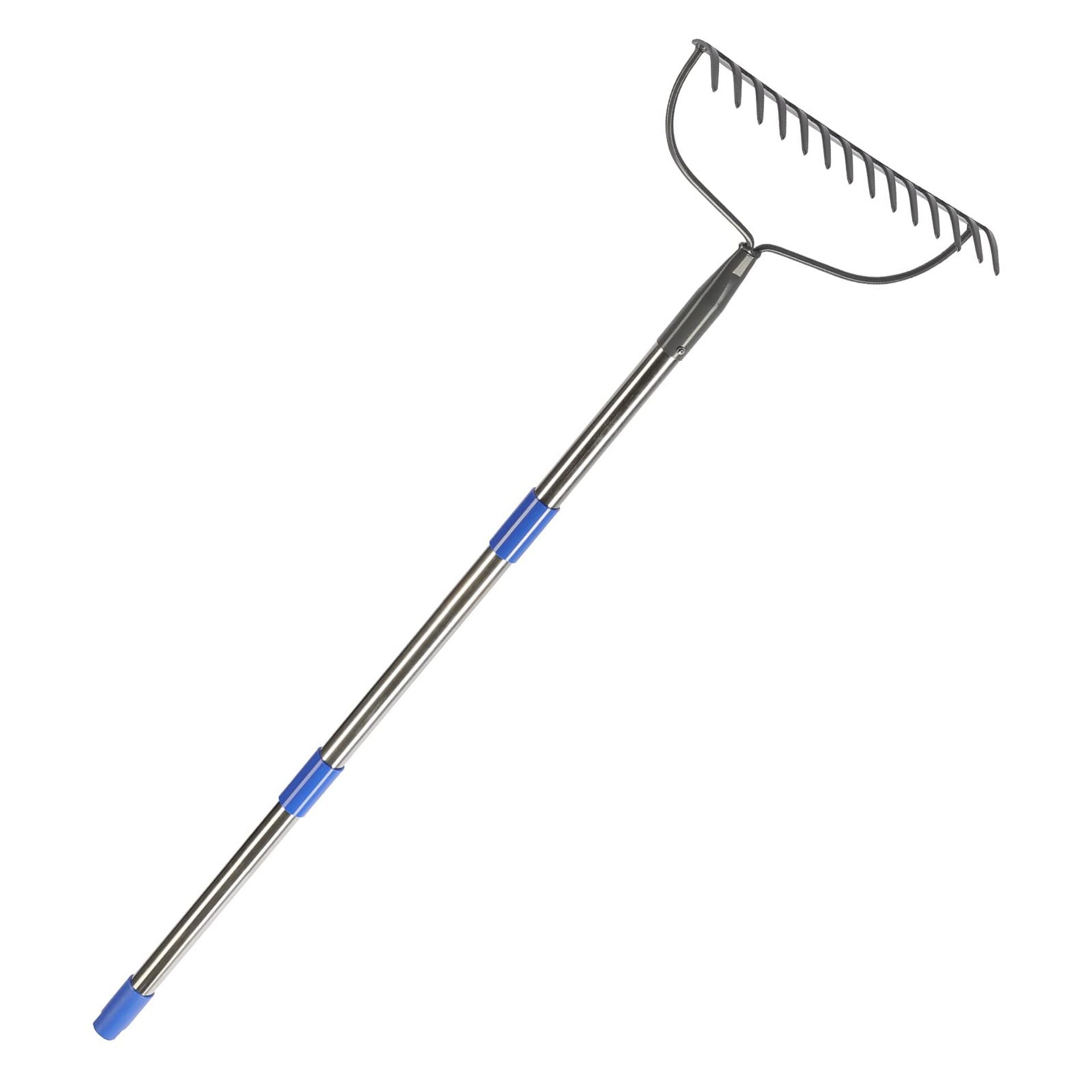 Heavy Duty Garden Bow Rake 14 Tines Stainless Steel Long Handle Tool for Soil & Lawn Care - Black Blue White Grey 182CM