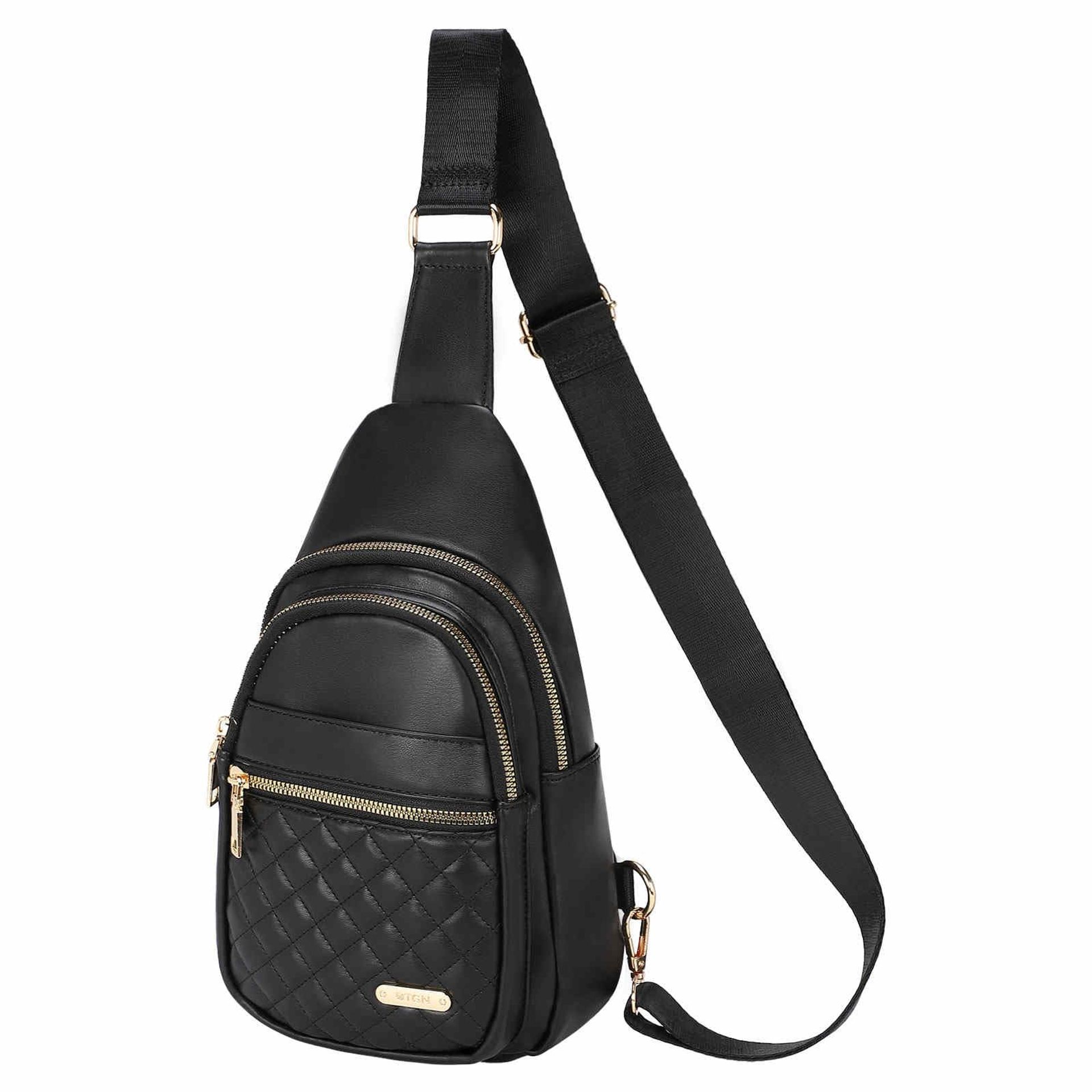 PU Leather Small Sling Bag Mini Crossbody Backpack Lightweight Daypack for Travel, Hiking & Sports - Black S