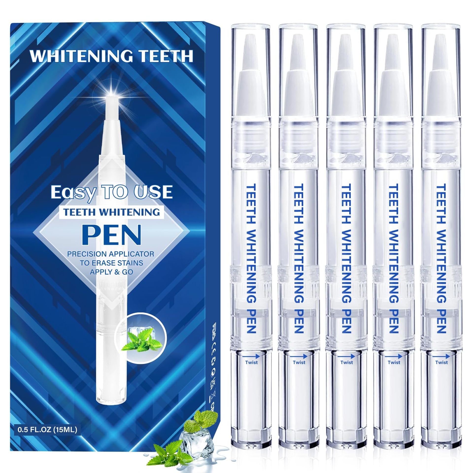 Teeth Whitening Gel & Pen Set (5 Pens) – No Sensitivity, Stain Remover, Travel-Friendly Solution