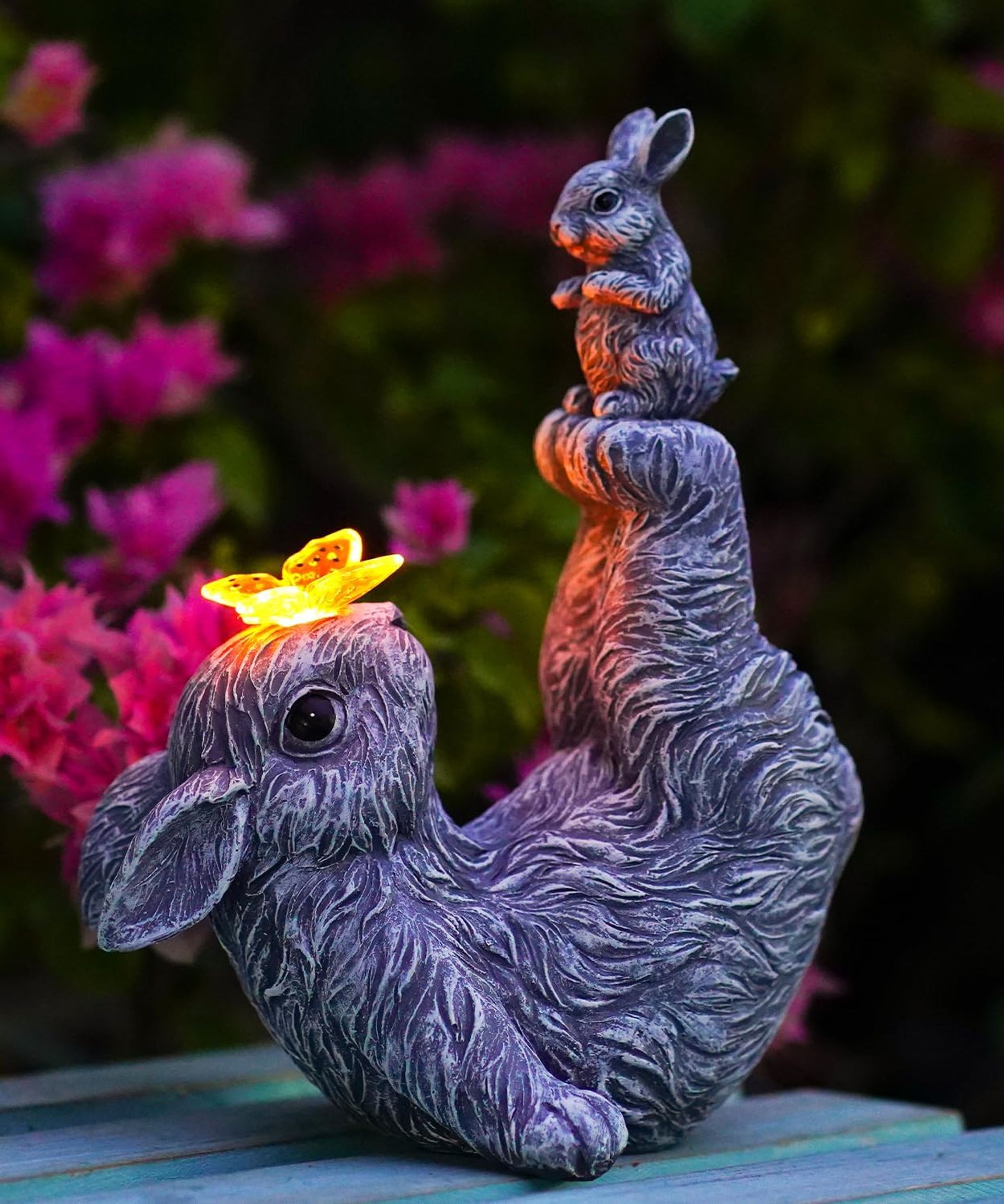 Solar Rabbit Handstand Mother & Son Garden Statue Waterproof Resin Figuri