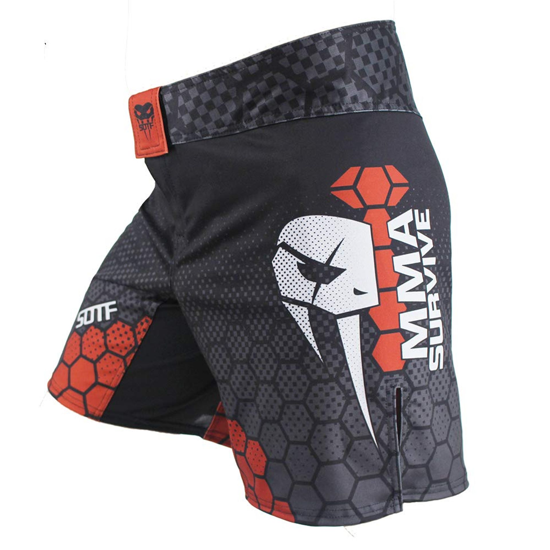 Men's Boxing Shorts XXL - MMA BJJ Training Fight Shorts with Pocket, Black Red, Waist 38.5-40 in