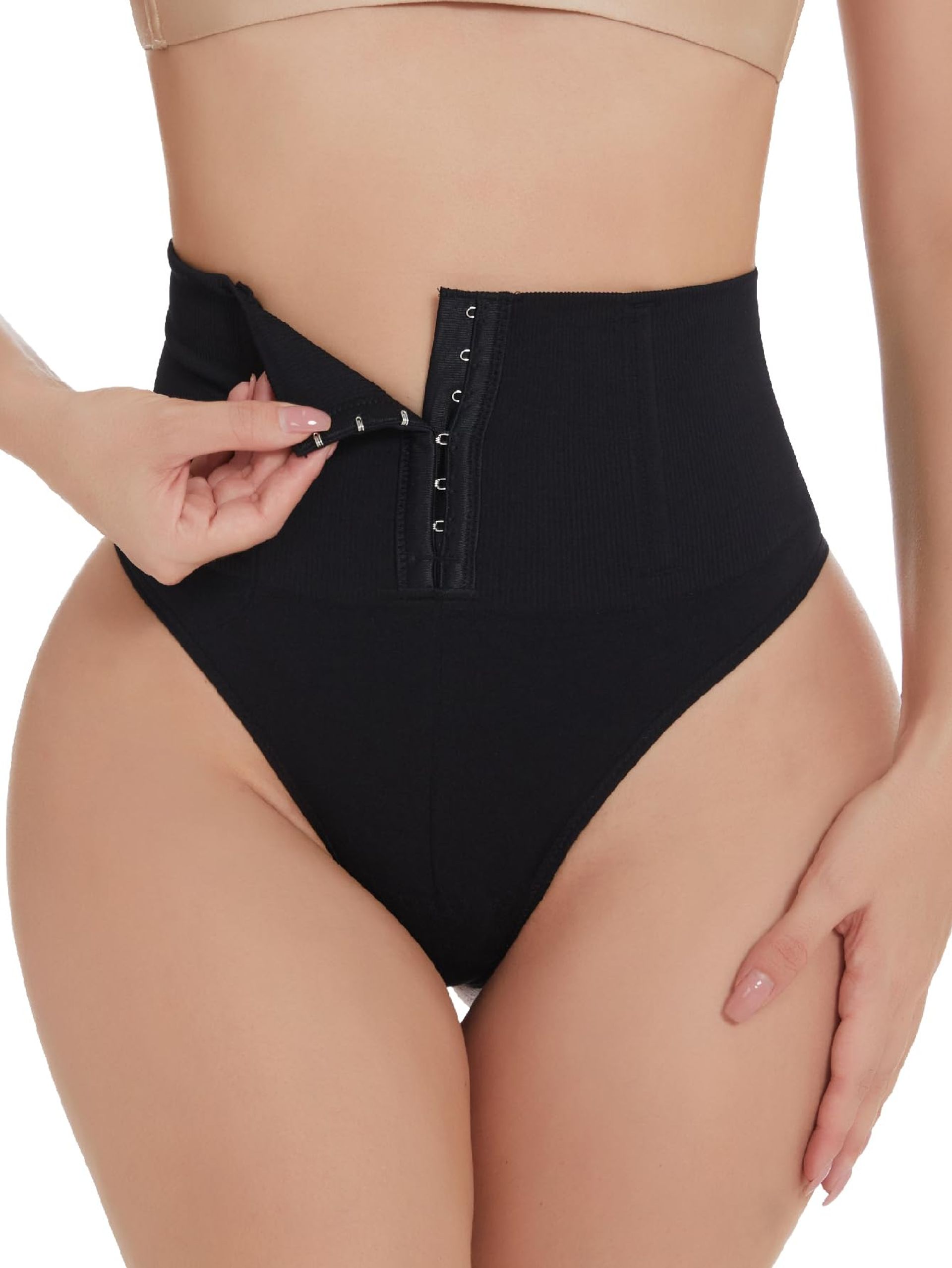 Women's Tummy Control Thong Body Shaper High Resilience Slimming Underwear - Black L
