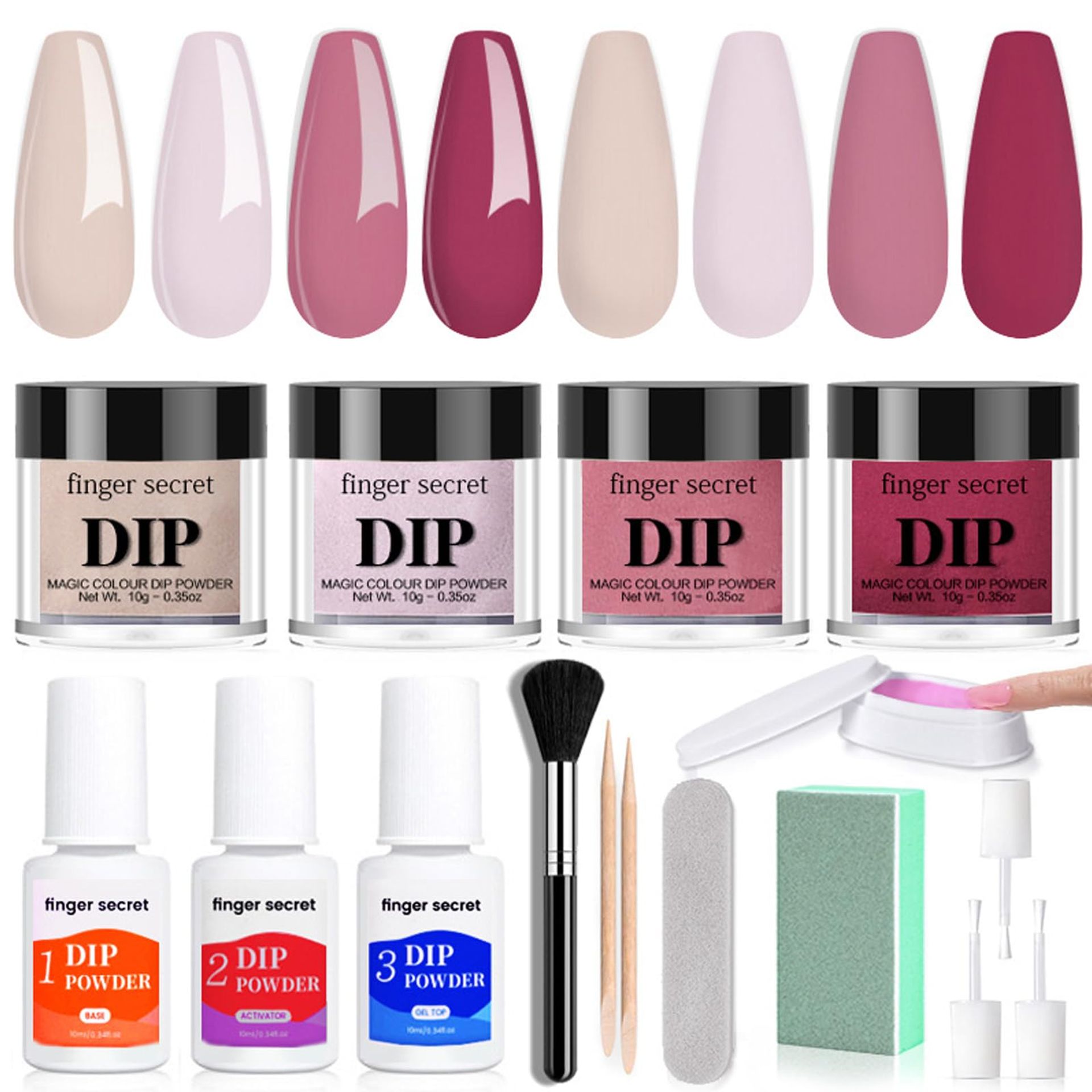 Nail Dip Powder Starter Kit - 4 Colours for DIY French Manicure - Quick Dry, No UV, Long-Lasting, Natural Finish