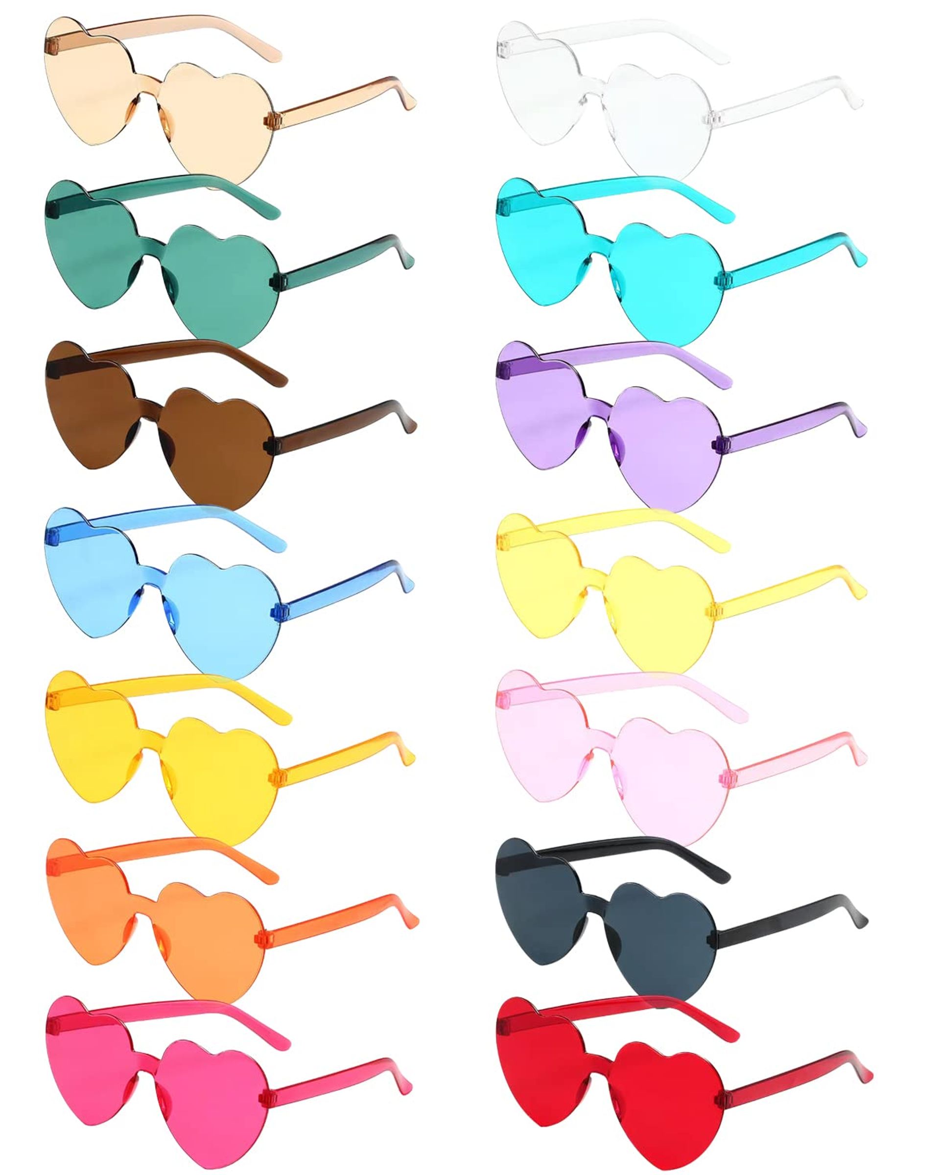 14 Pairs Heart Shaped Rimless Sunglasses - Colourful Party Glasses for Hen Nights, Festivals & Photo Booths