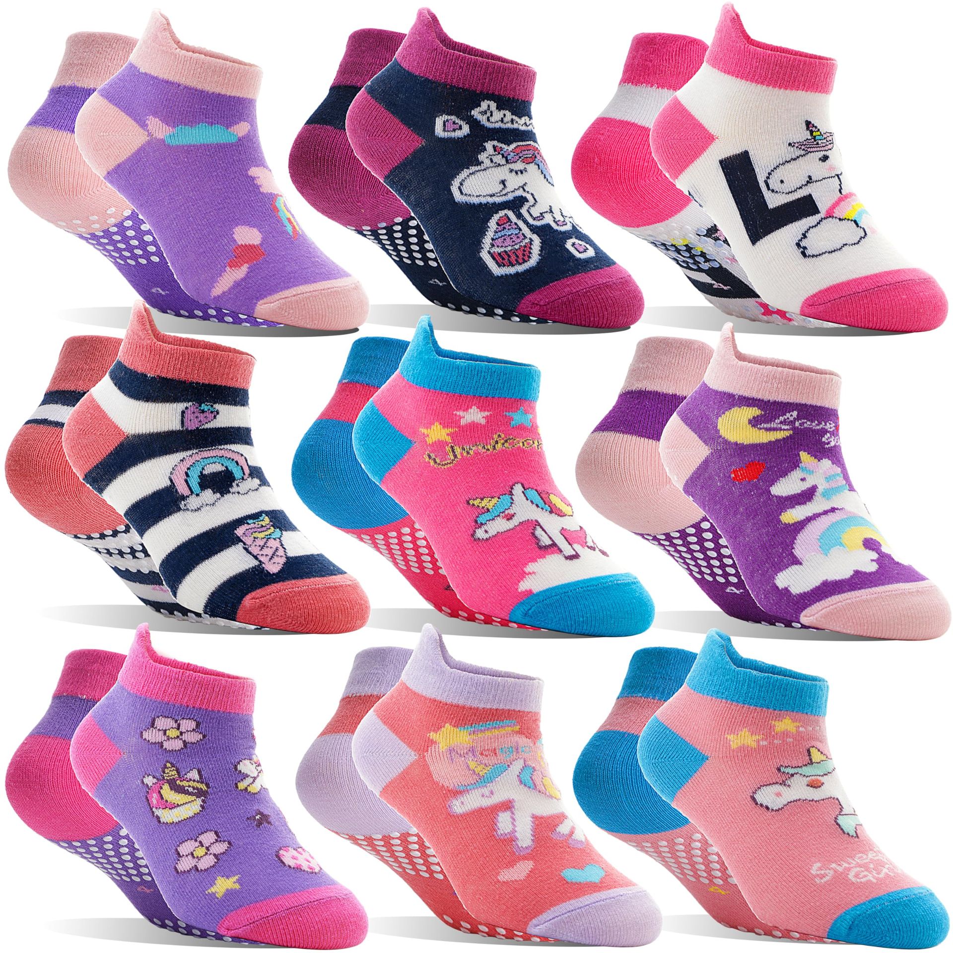 Baby Girls Non-Slip Unicorn Ankle Socks 9-Pack, 6-12 Months - Perfect Gift!
