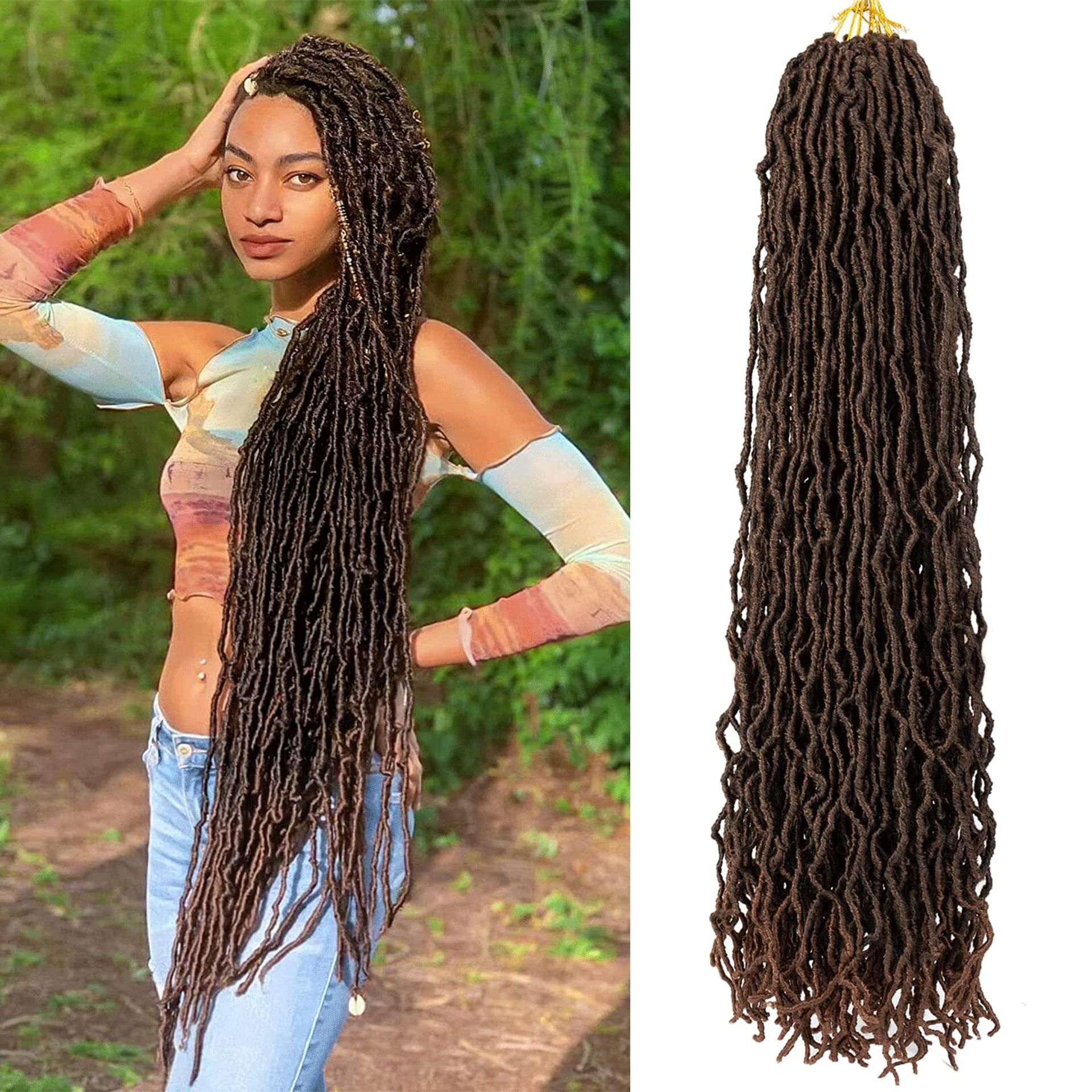 3 Packs 36 Inch Faux Locs Crochet Hair, Wavy Short Locs Braids, 20 Roots/Pack #T1B/30