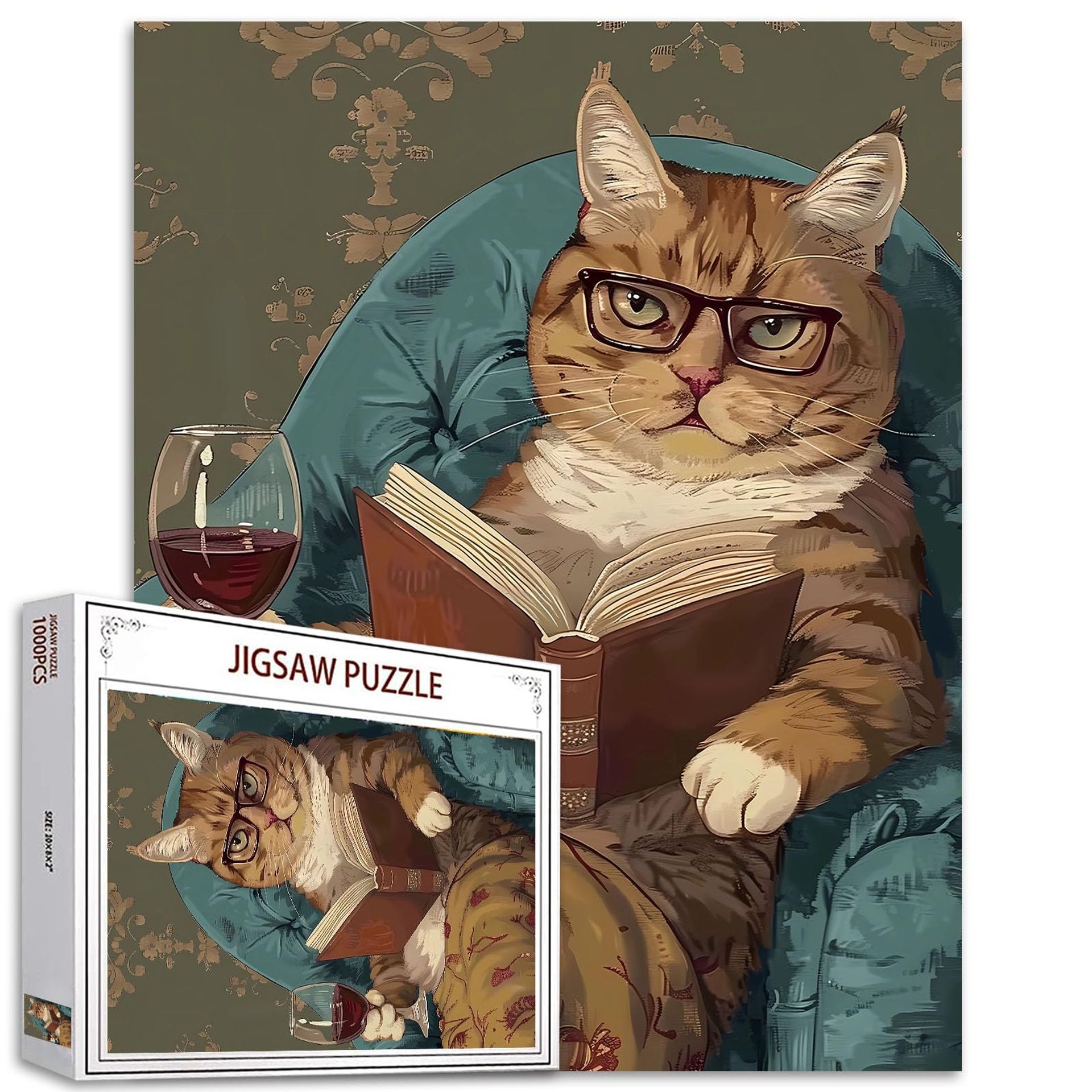 Cat Drinking Red Wine 1000 Piece Jigsaw Puzzle for Adults – Funny & Colourful Art, 27x20in, Perfect for Family Game Nights & Home Décor