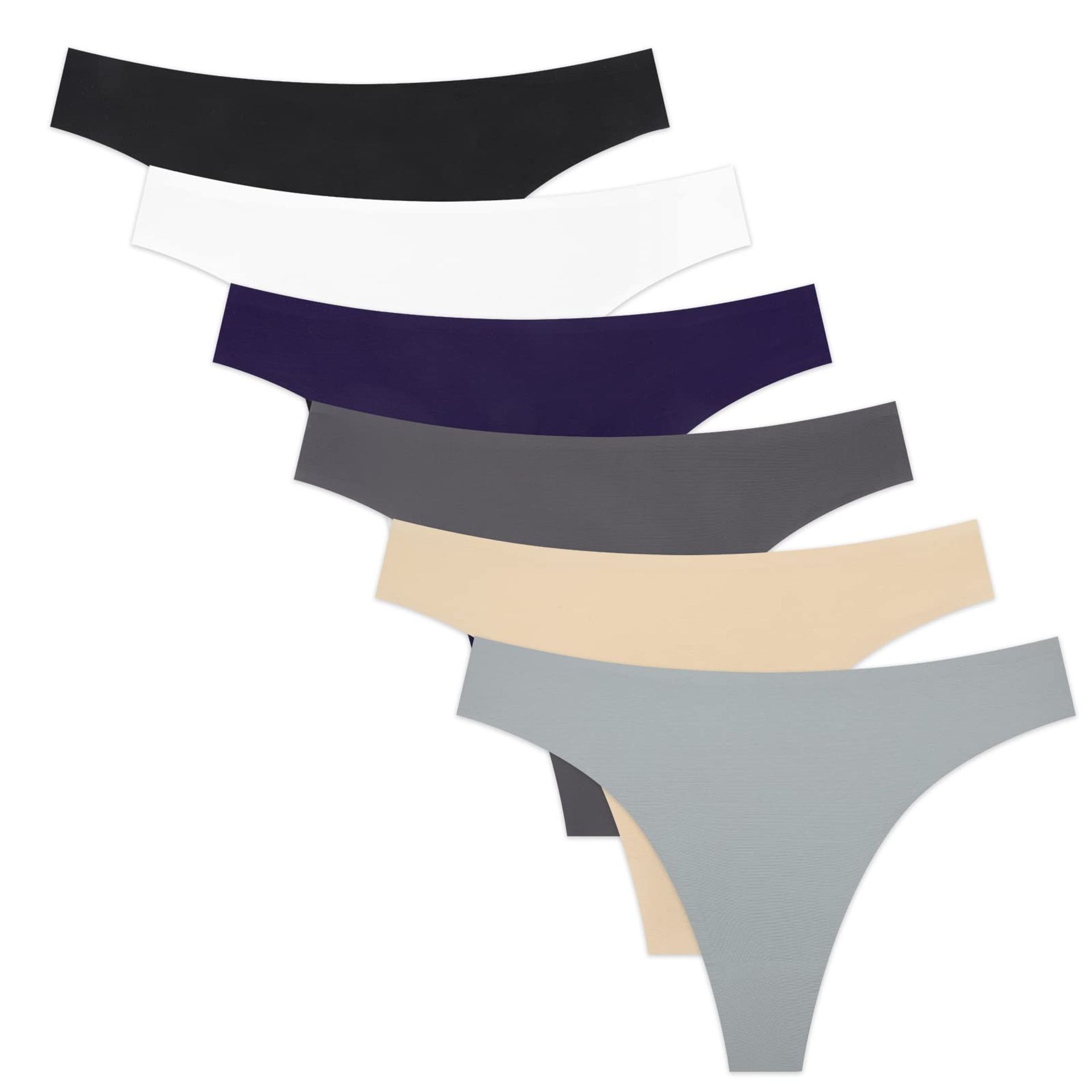 Yrendenge 6 Pack Ice Silk Seamless Thongs - Sexy Low Waist No Show Knickers