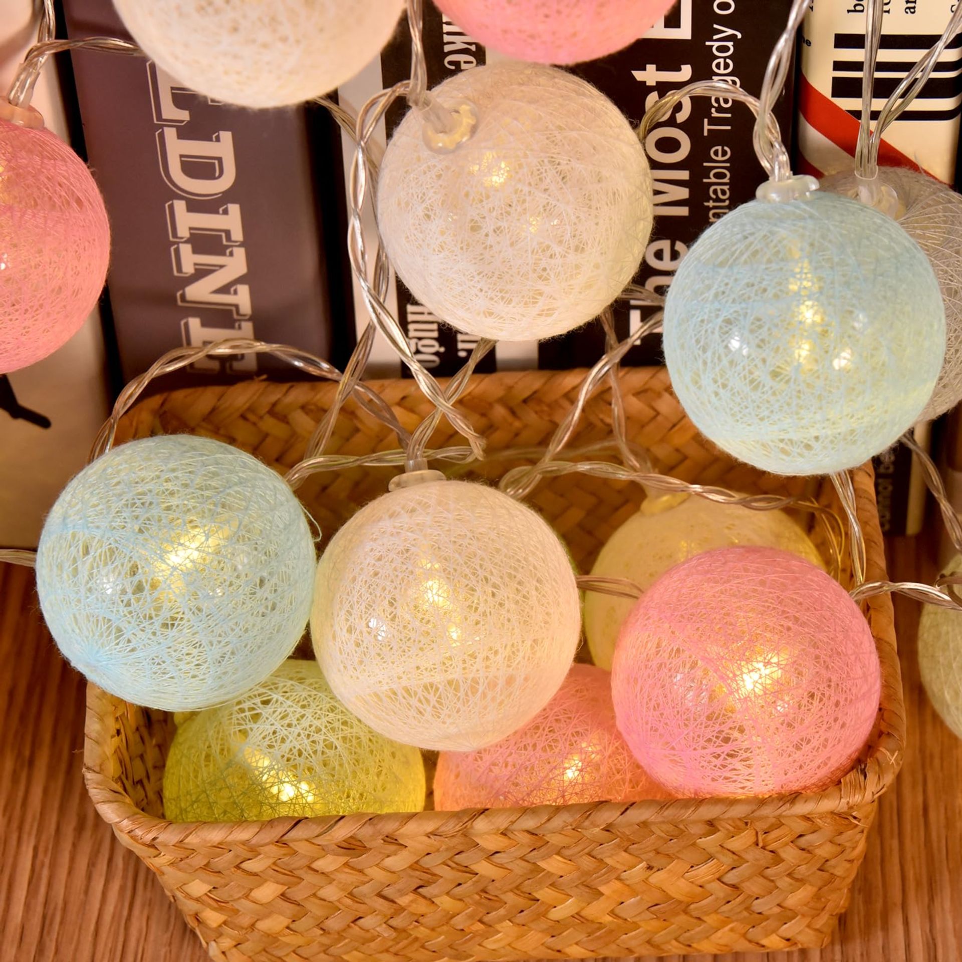 DeepDream Cotton Ball Fairy Lights, 5M 20 LED Fairy String Lights, 8 Modes Indoor Fairy Lights Battery Powered with Remote Timer for Children's Room, Bedroom, Wedding, Party, Christmas