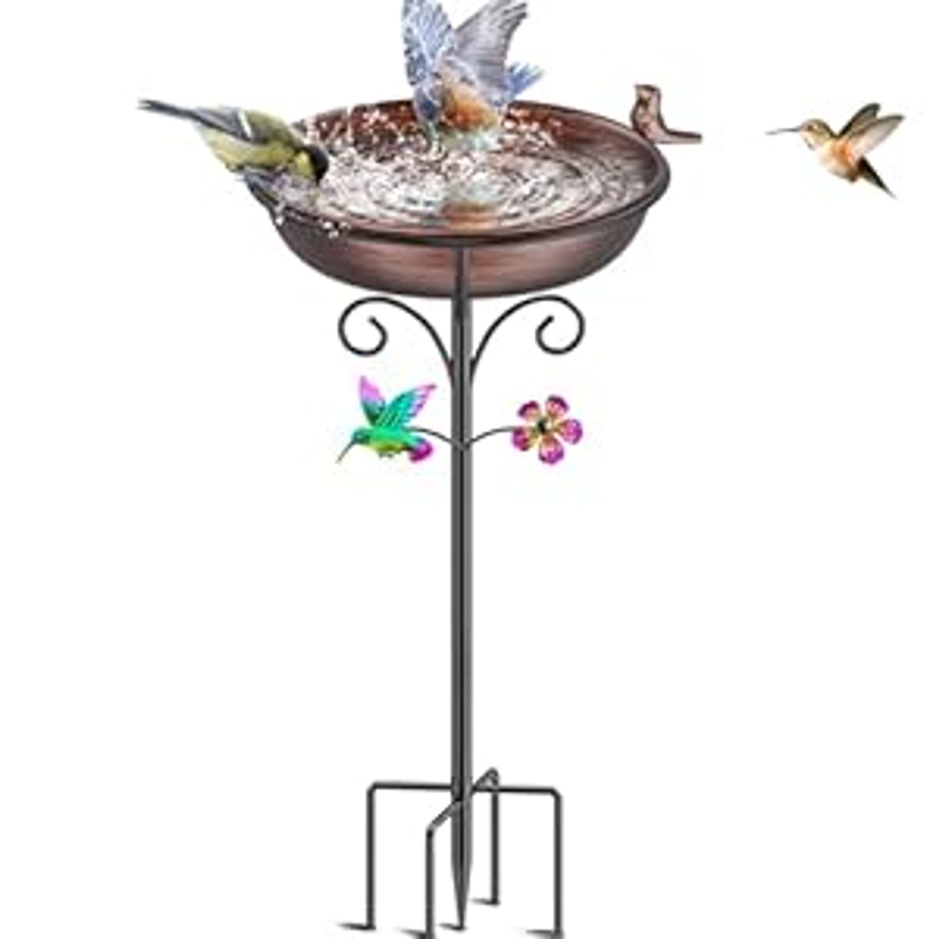 Metal Bird Bath Freestanding Bowl Outdoor Garden Ornament for Birds - Vintage Brown