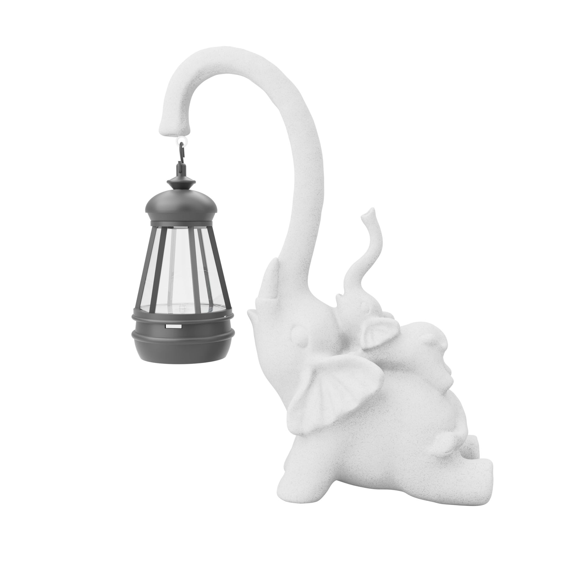 Solar Powered Elephant Garden Ornament Outdoor LED Statue IP65 Waterproof Décor Animal Sculpture Gift Idea - White Trunk
