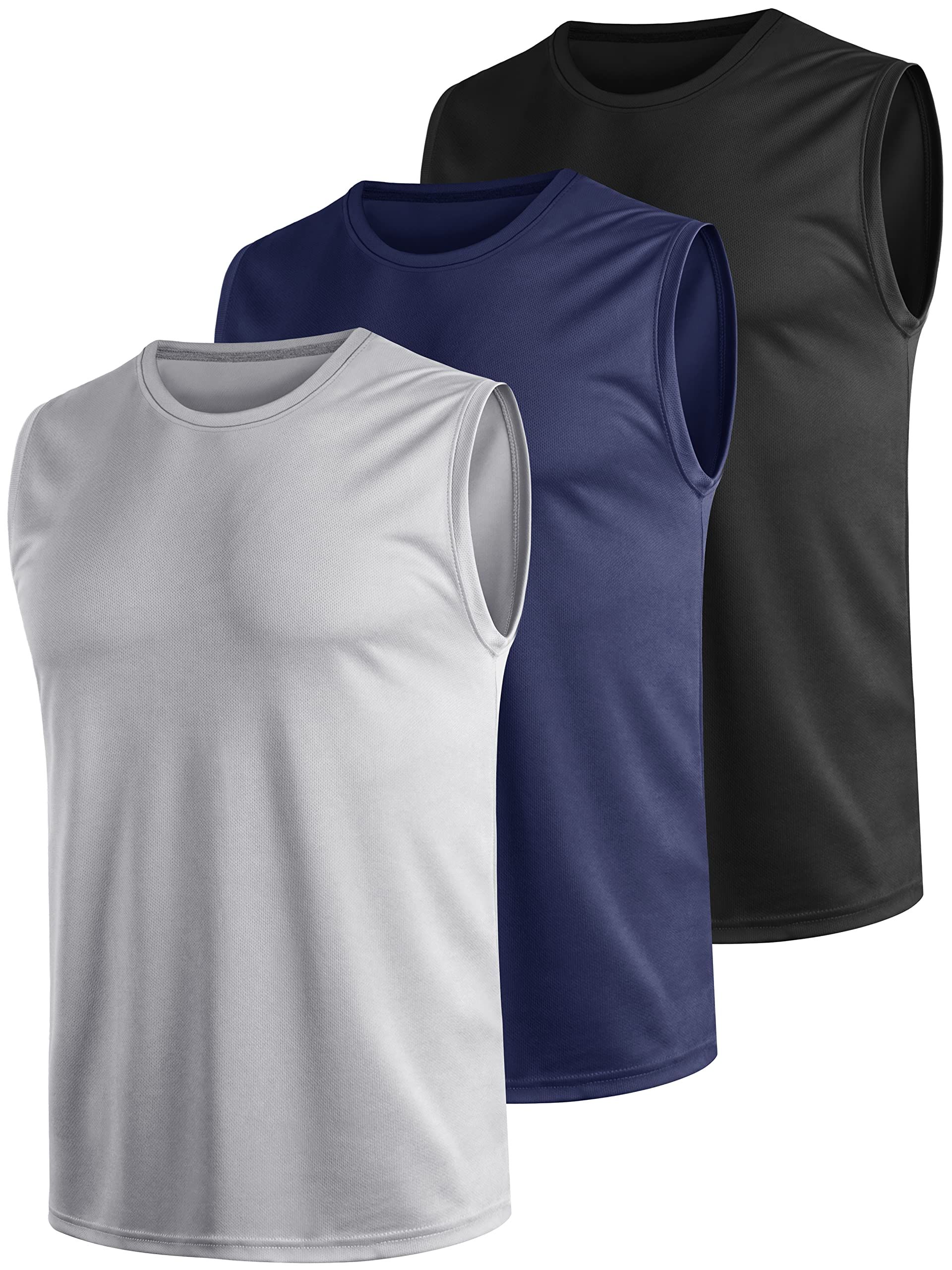 Teesmen 3pcs Quick Dry Gym Tank Tops for Men - Breathable Sleeveless Vests (Multicolor Set 2, Size 2XL)