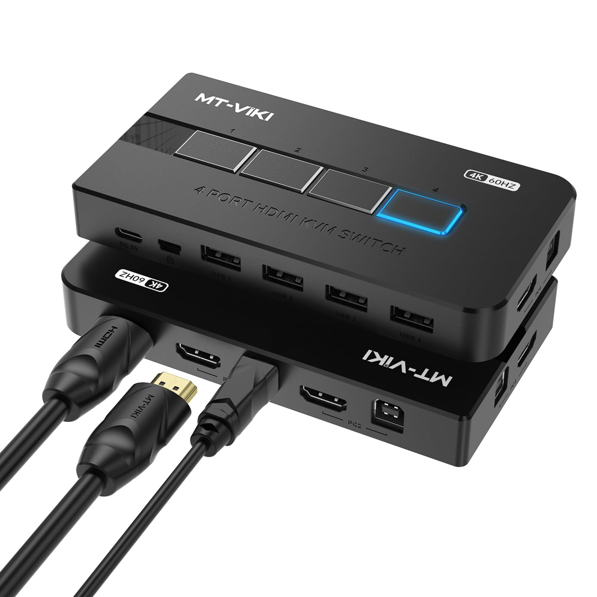 4 Port HDMI KVM Switch 4K@60Hz Share USB 2.0 Devices Keyboard Mouse Printer Button Switch Includes HDMI & USB Cables - Black 4 in 1 Out
