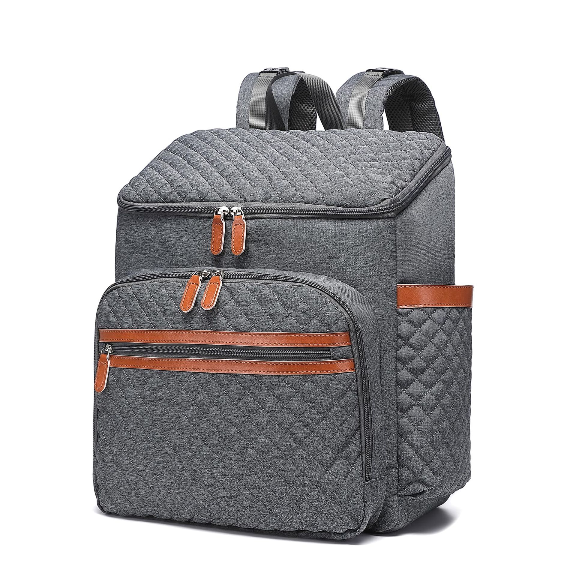 Large Capacity Nappy Backpack with Stroller Straps, Waterproof 30L Baby Changing Bag for Mum & Dad - Grey