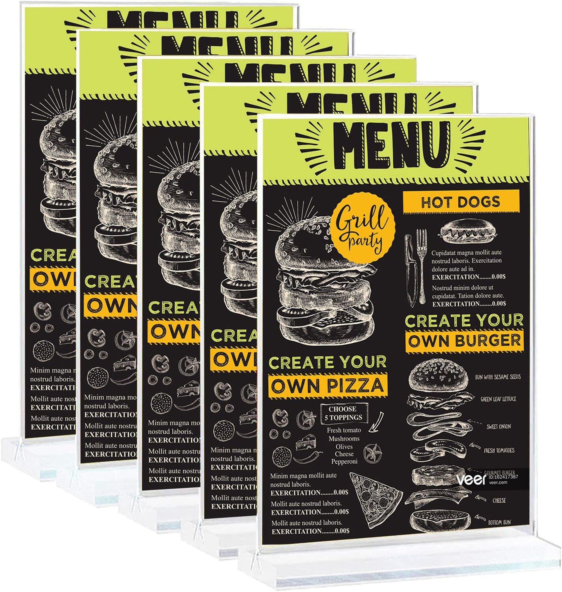 Acrylic Sign Holder, Lifenergric 5 Packs A5 Acrylic Poster Menu Holder, Clear Plastic Double Side A5 Sign Display Stands for Restaurants, Hotel, Exhibition, Photo Frames, Classroom