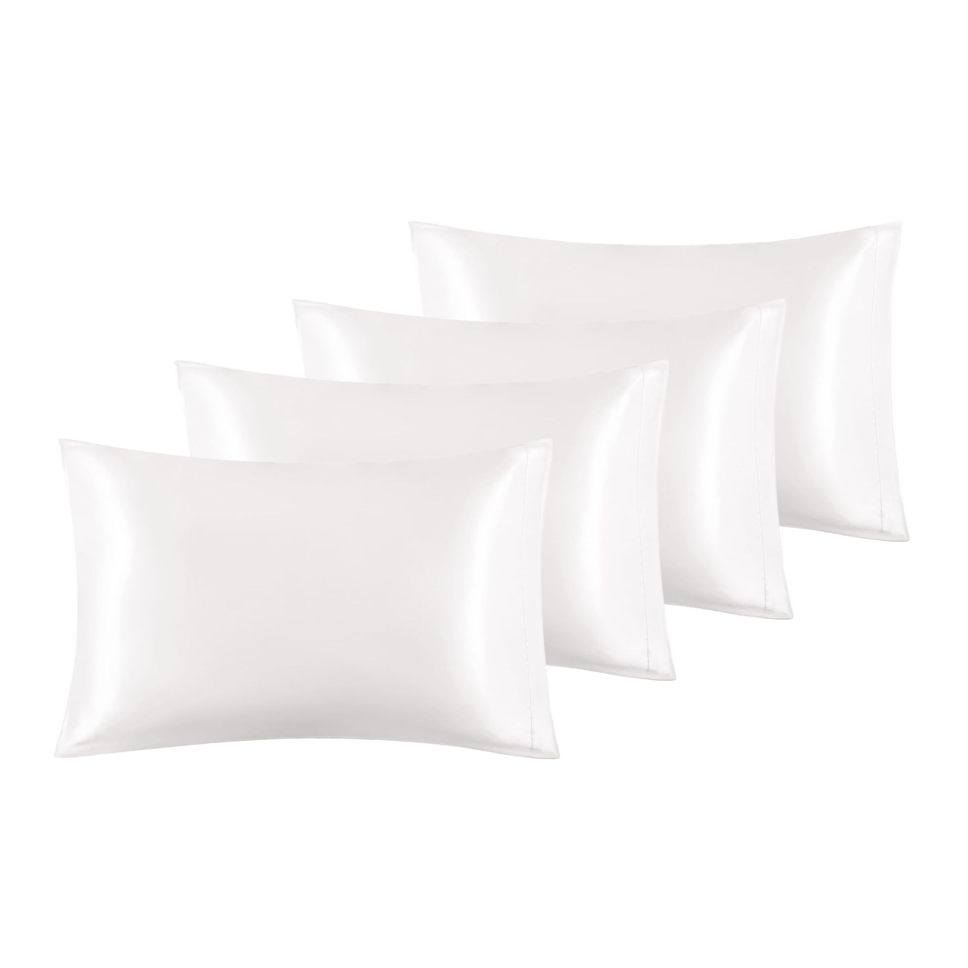 Cooling Satin Pillow Cases 4 Pack - Silk-Like, Hair & Skin Care, Queen & Standard Size 50x75cm, Ivory