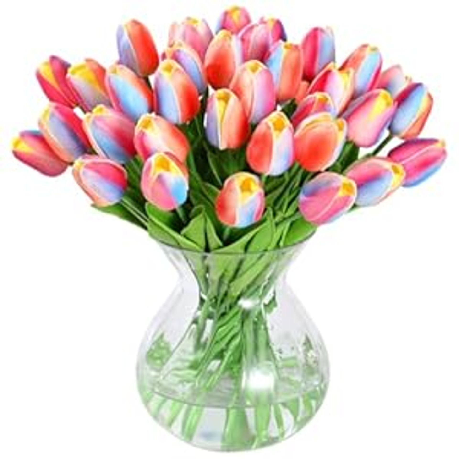 Artificial Tulip Flowers 40pcs Real Touch Latex Bouquet Wedding Home Garden Décor - Rainbow 33cm - Valentines