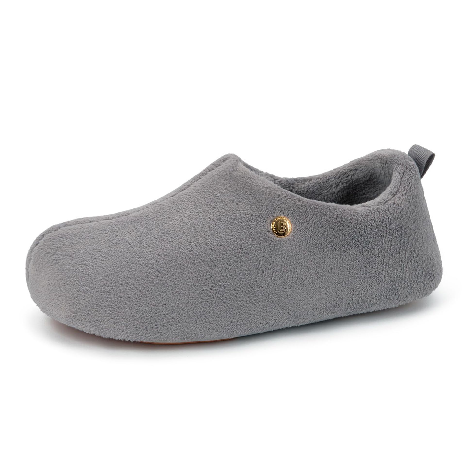 LongBay Women's Soft Fuzzy Slippers Ladies' Cosy Memory Foam Slip-On House Shoes for Indoor Comfort Grey 8-9
