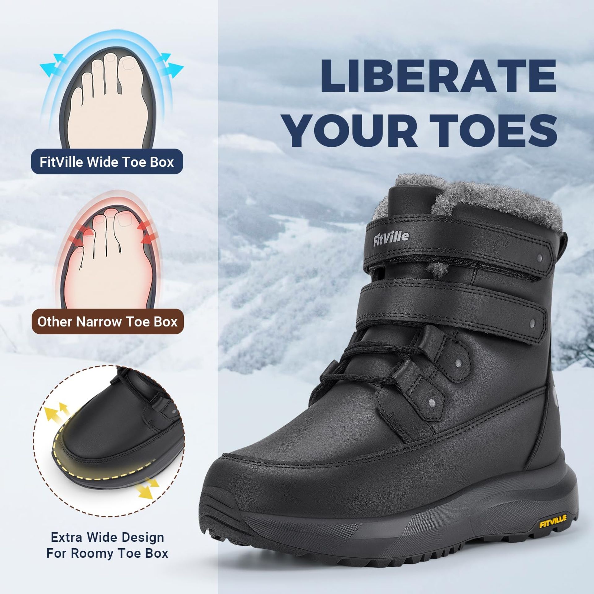 FitVille Women Winter Snow Boots Extra Wide Fur Lined Ankle Boots