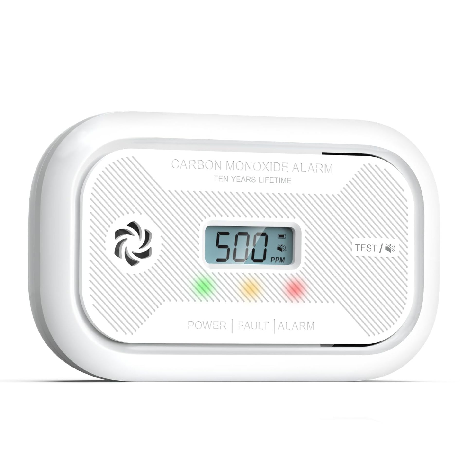 Carbon Monoxide Detector 10-Year Battery with LCD Display, Portable CO Alarm with Peak Memory for Home, RV, Boat - White 1pc