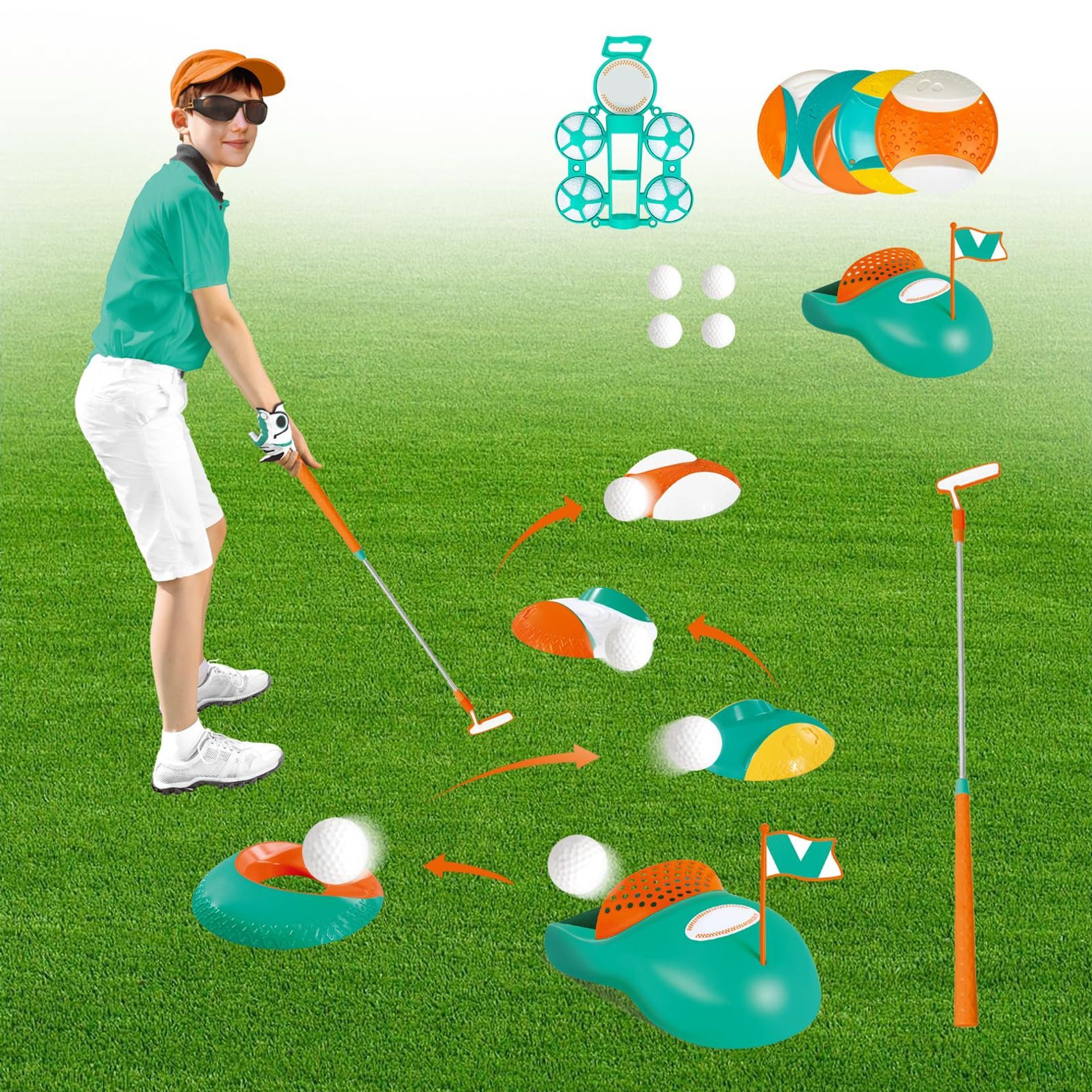 Kids Golf Toy Set with Retractable Club, Balls, Goals & Practice Holes - Fun Indoor Outdoor Game for Ages 3-8