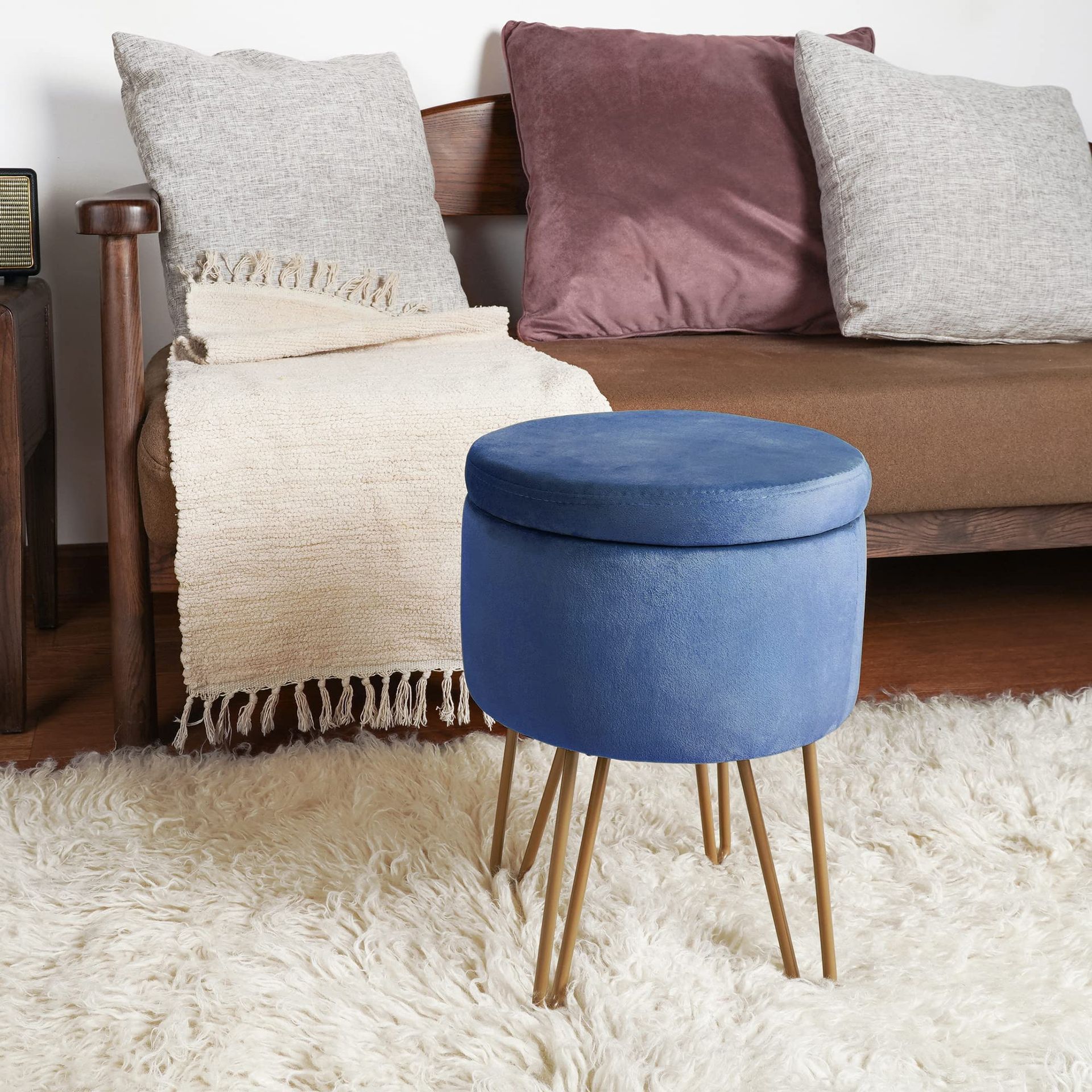 blue lace for dress Blue Velvet Dressing Table Stool - Handmade & Customizable