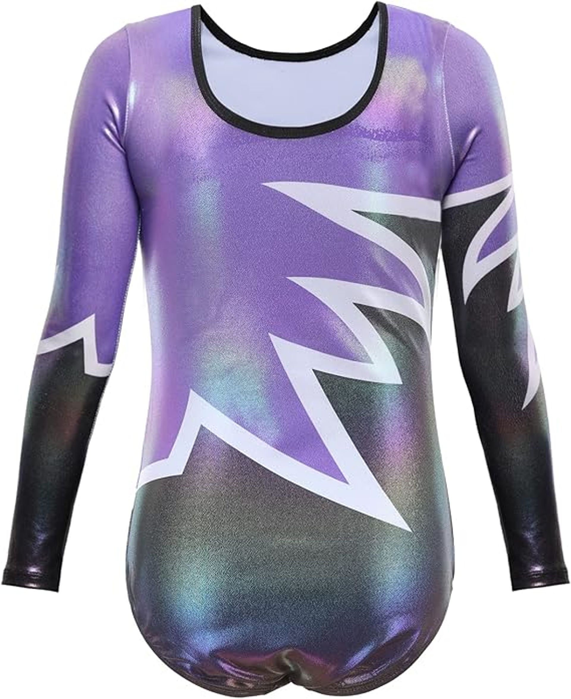 Girls Gymnastics Leotard Long Sleeve Sparkle Athletic Costume with Bright Colours - Purple, Age 6-8
