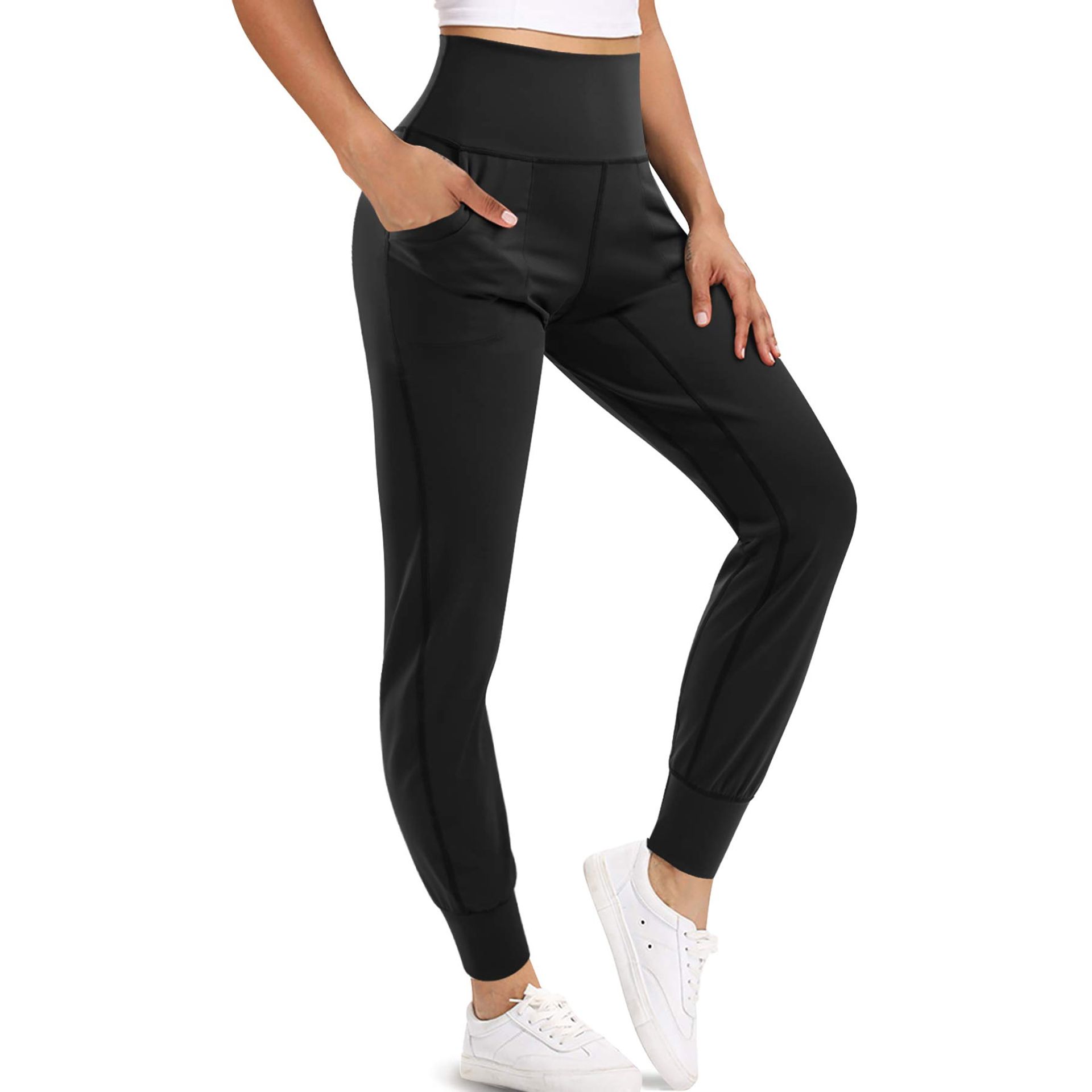 Women's Joggers with Pockets Cotton Sports Trousers for Gym Yoga Running - Black XL