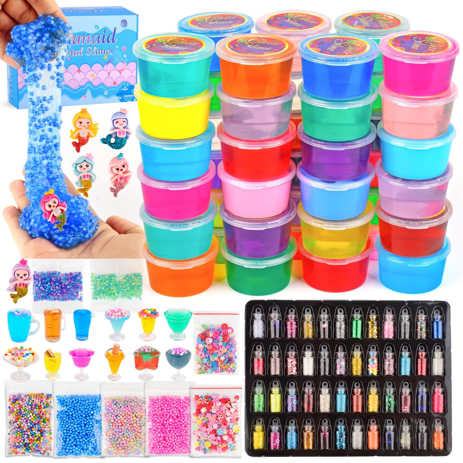 116pcs Slime Party Favour Kit for Kids – Fluffy, Clear & Butter Slime with Charms, Moulds, DIY Crafts Set, Fun Gift for Ages 6-12