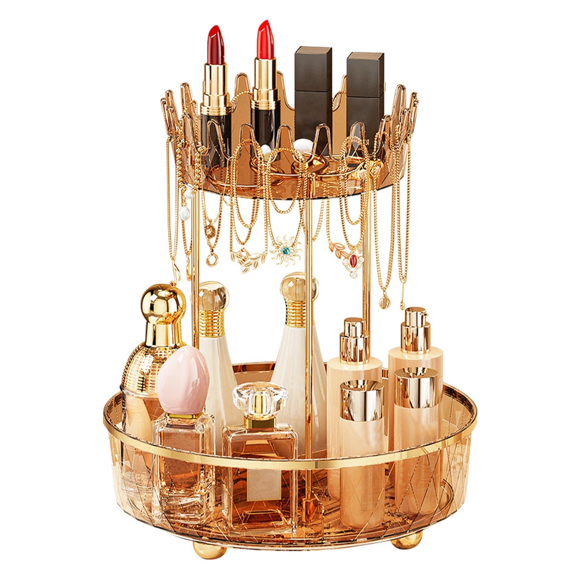 360° Rotating Makeup Organiser - 2-Tier Large Capacity Skincare & Jewellery Storage