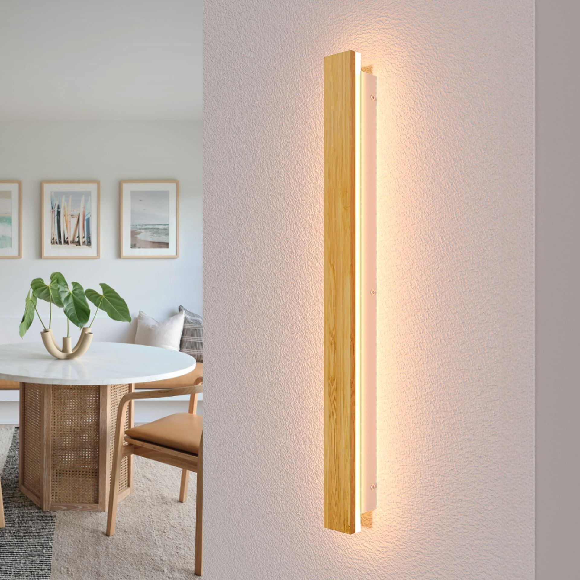 LED Wall Lamp Indoor Bamboo Wood Light 3000K 24W Modern Wall Lighting for Bedroom Living Room Hallway - Wood 80cm