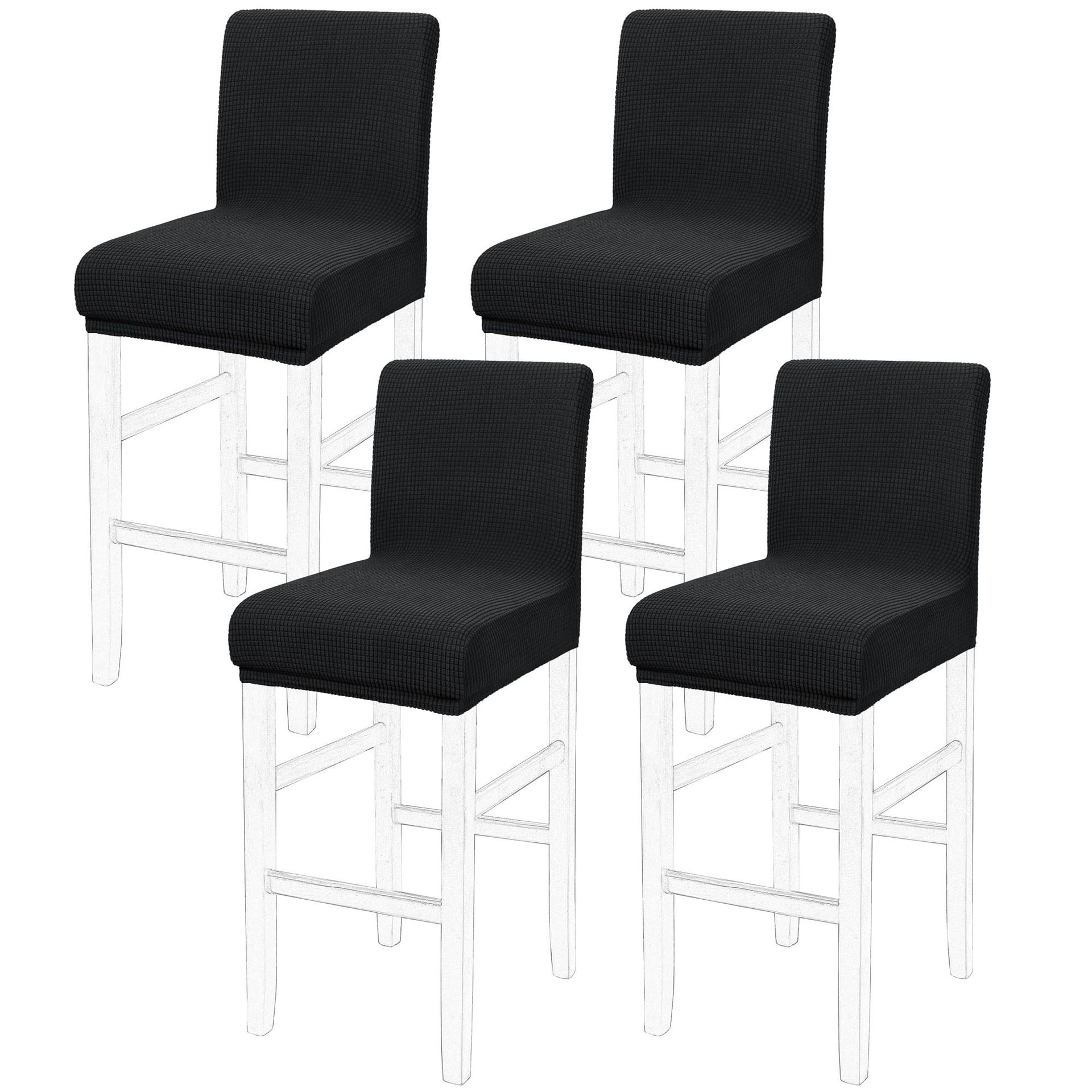 Dining Chair Covers Set of 4 Stretch Removable Washable Slipcovers for Bar Stools and Kitchen Chairs - Black 14x14x12