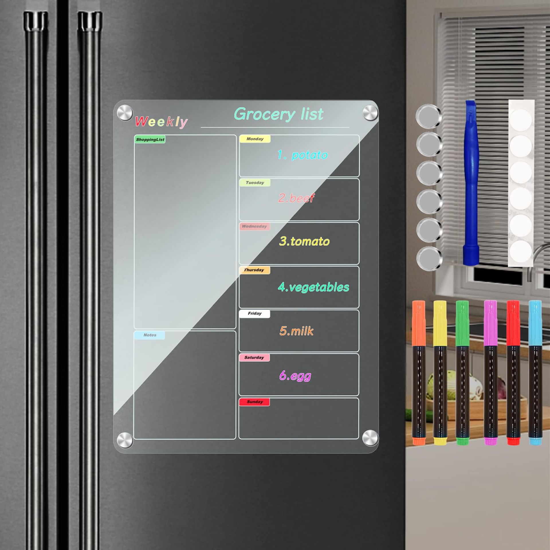 Weekly Magnetic Meal Planner For Fridge - Acrylic Dry Erase Board With Ma