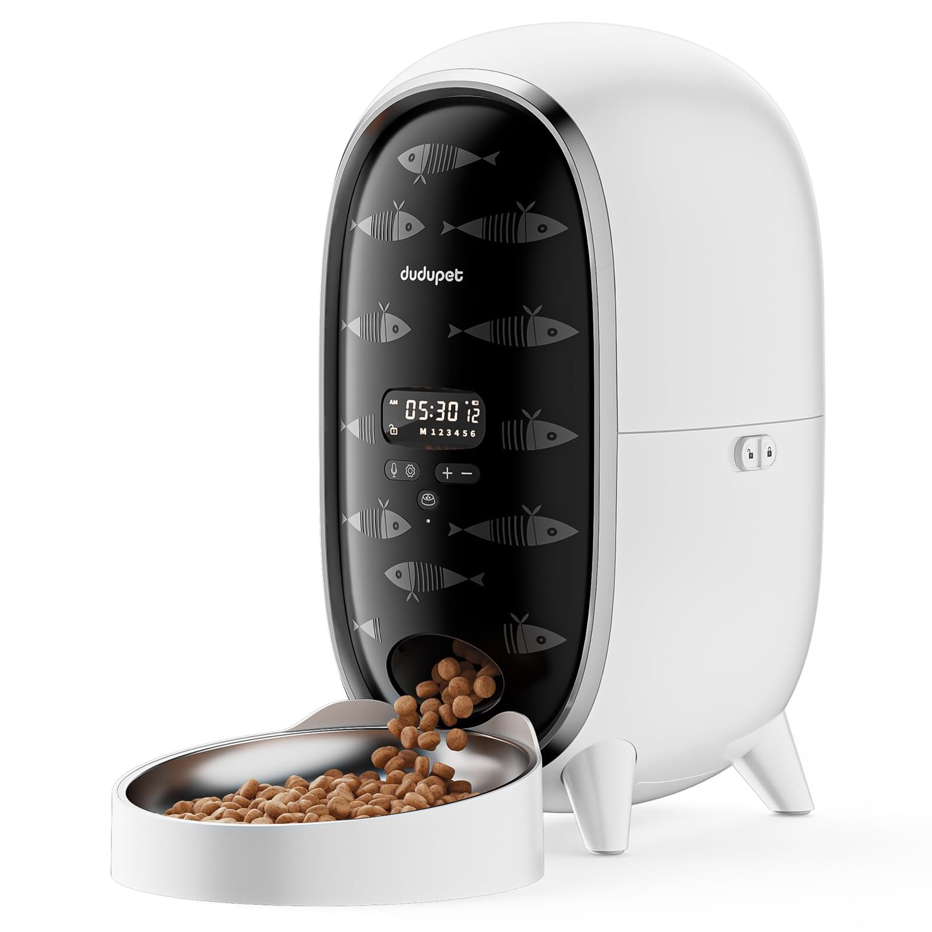 Automatic Cat & Dog Feeder with Stainless Steel Bowl, 4L, 6 Meals/Day, Voice Recording, Penguin Design