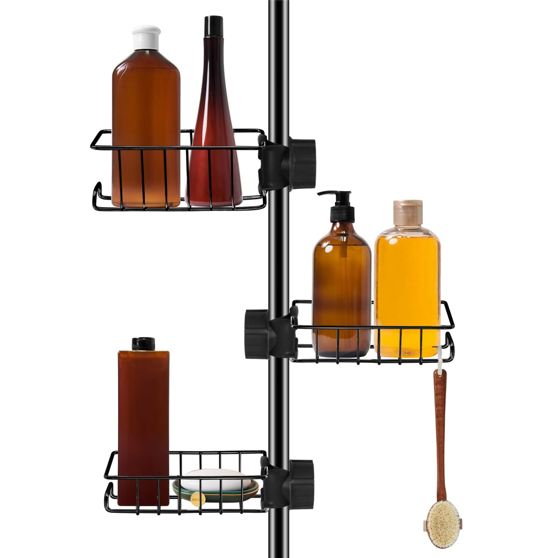 Rustproof Black Stainless Steel Shower Shelf Set - No Drilling Required - Fits 18-27 mm Bars