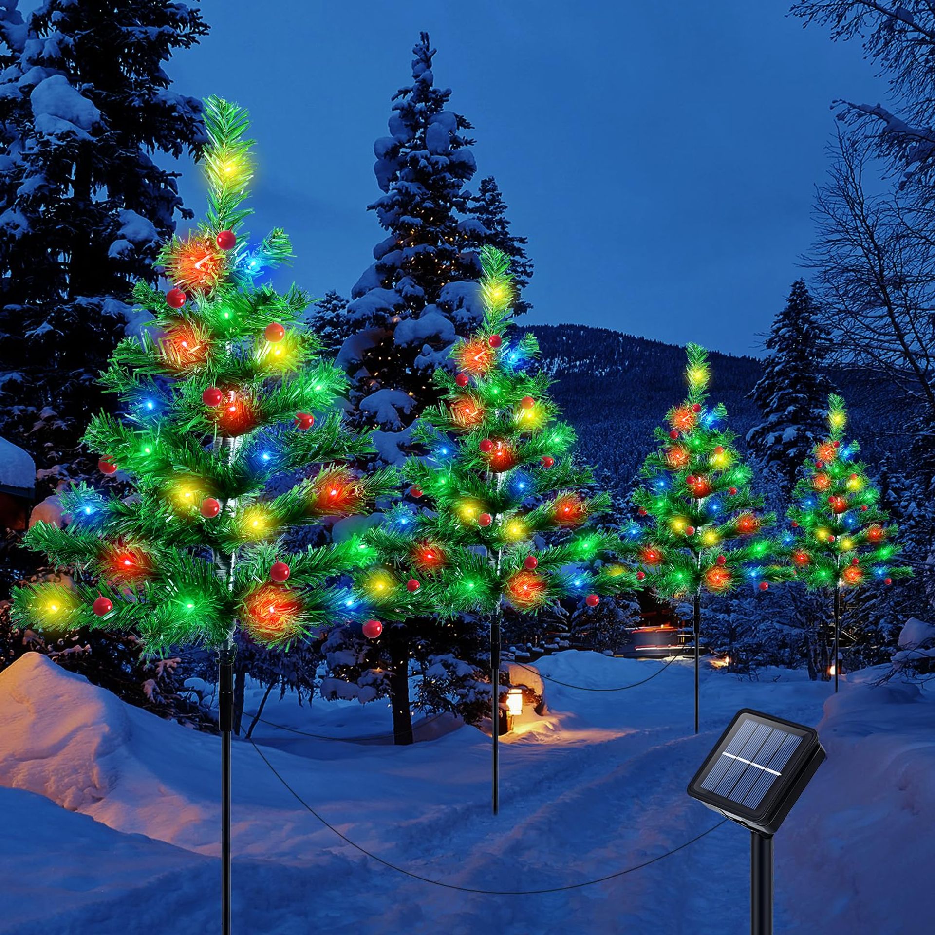 Solar Christmas Tree Stake Lights 4-in-1 Outdoor 80 LEDs 8 Modes - Green 38cm
